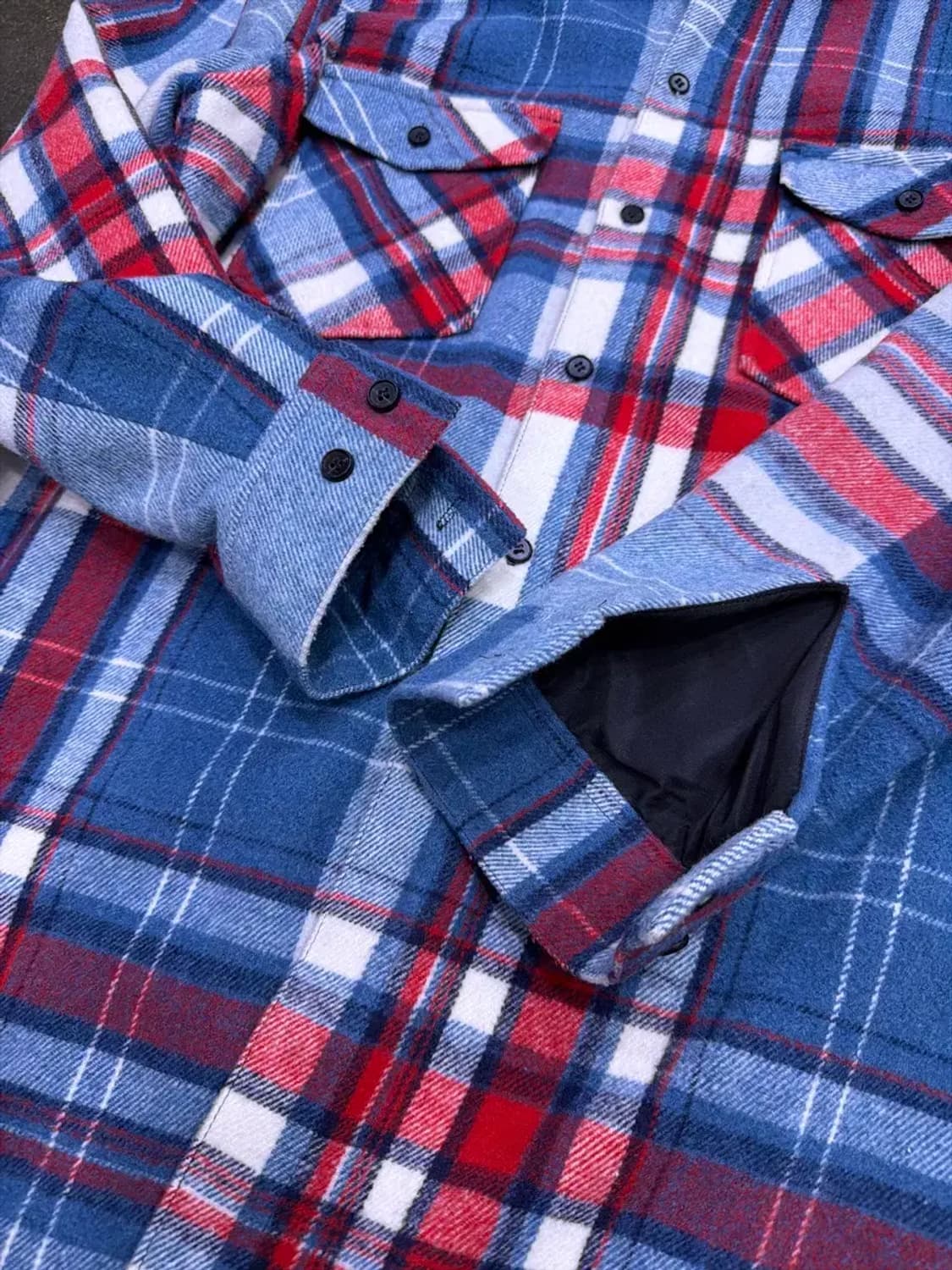 Well 블루 체크 오버핏 헤비울 셔츠자켓 셔켓 48 상품이미지4