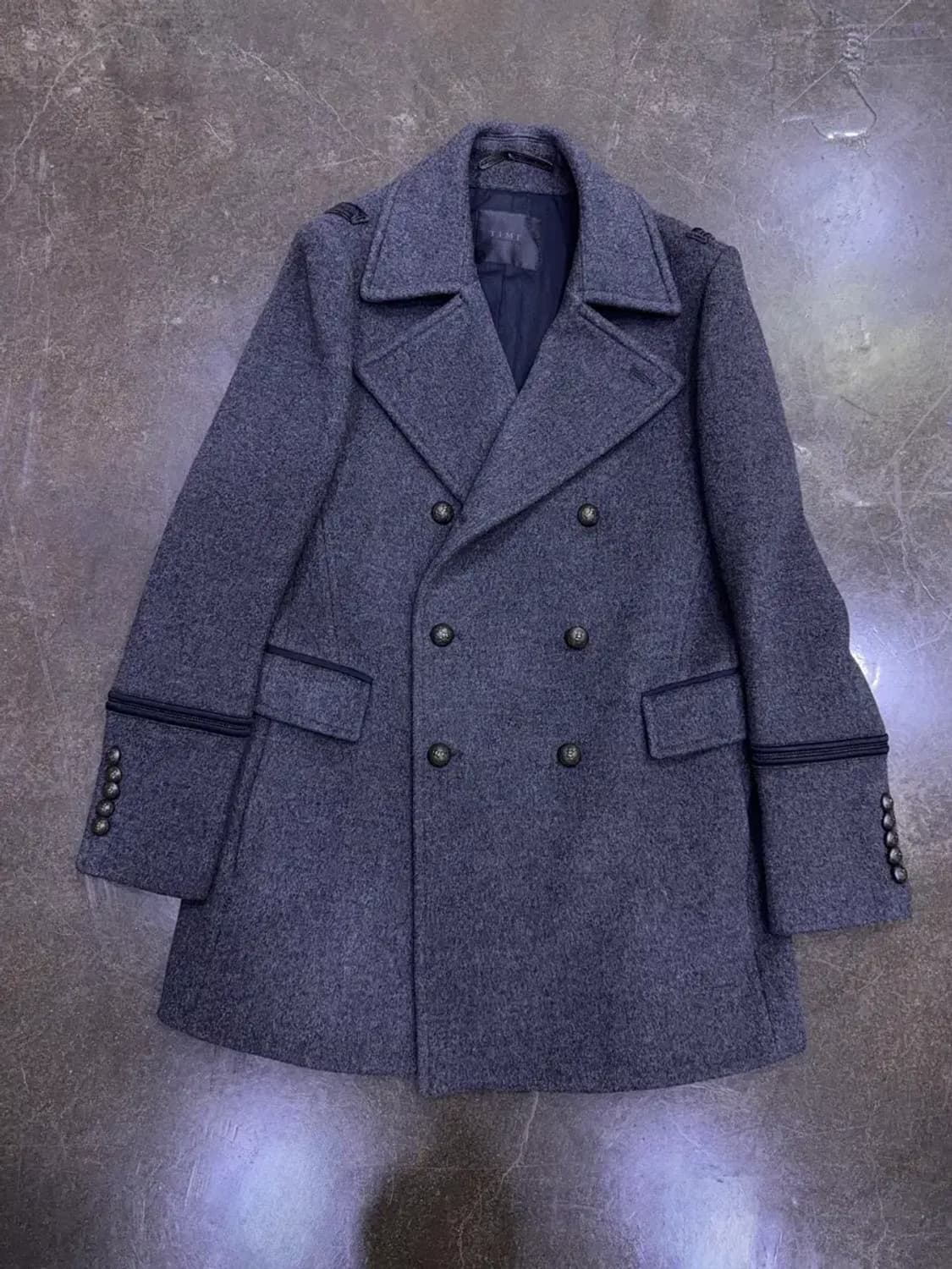 타임옴므 더블 블레스트 견장 울 코트 그레이 105 상품이미지1