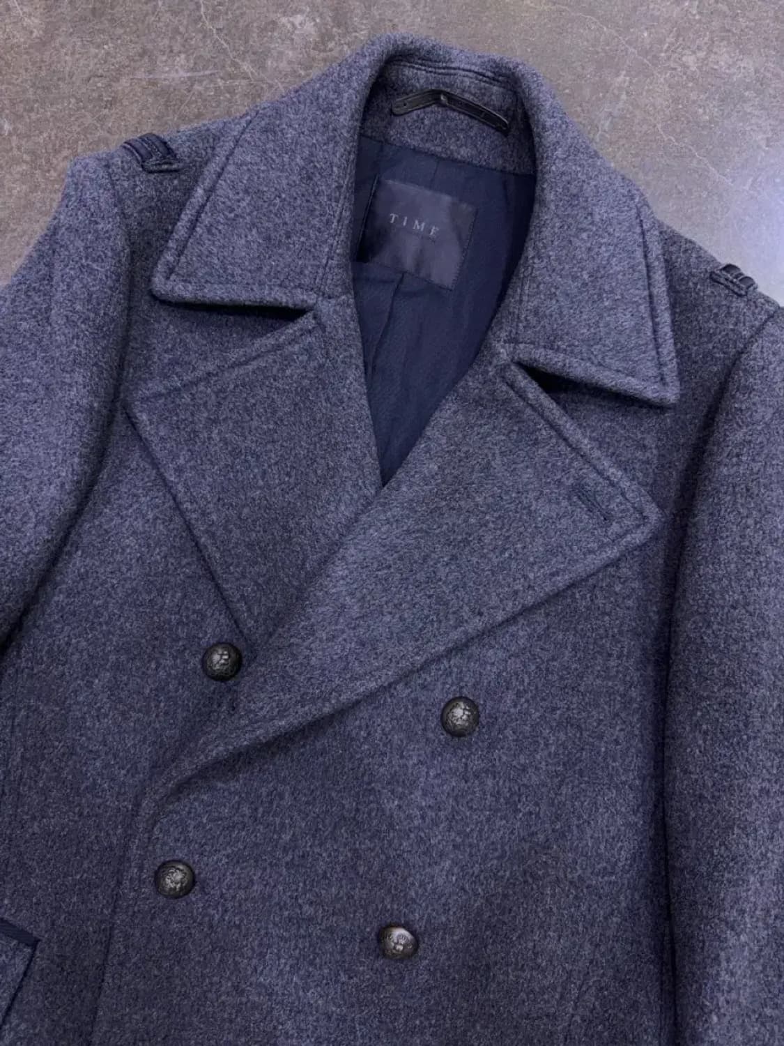 타임옴므 더블 블레스트 견장 울 코트 그레이 105 상품이미지3