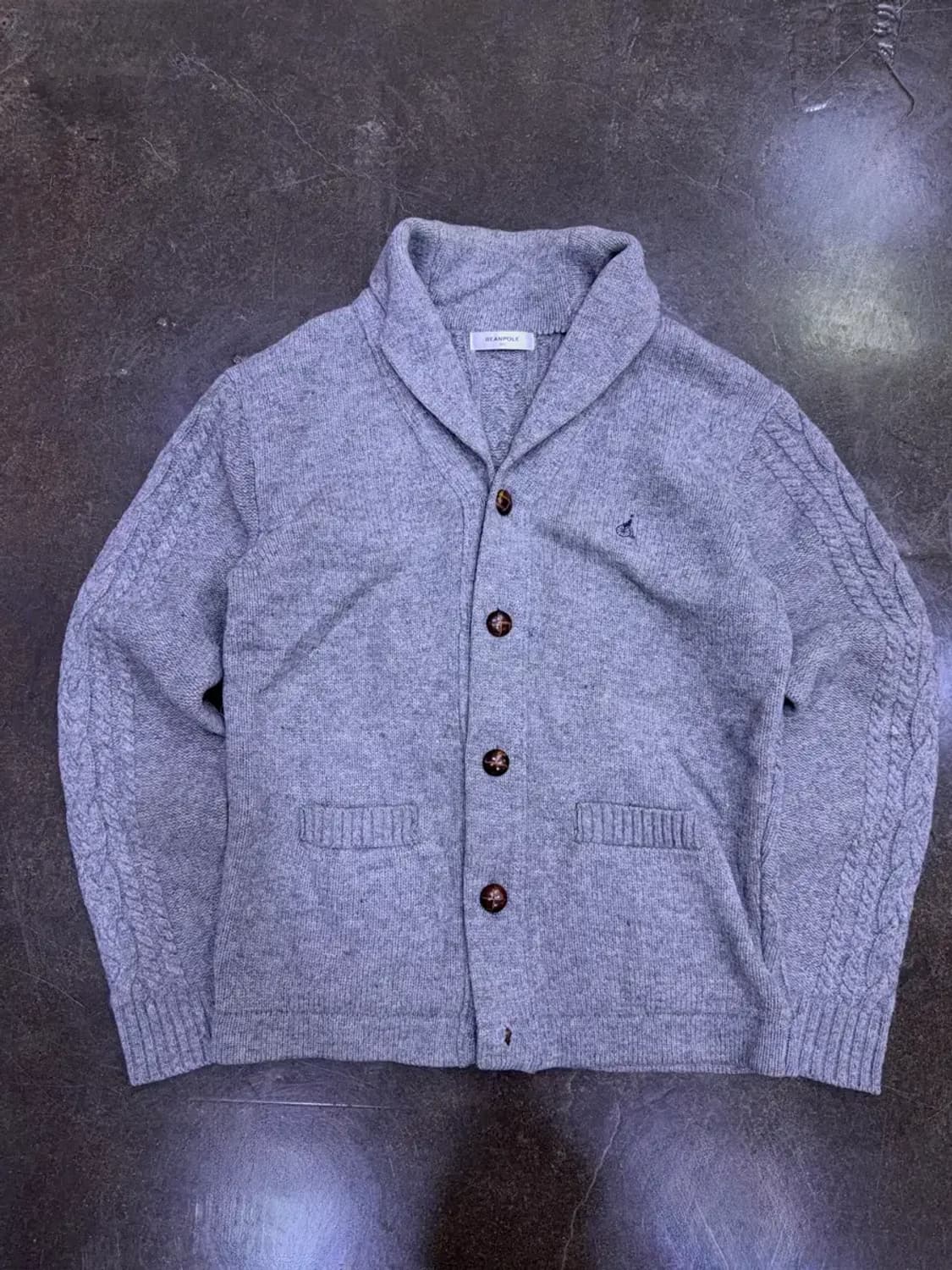 빈폴 클래식 숄카라 패치워크 니트 스웨터 가디건 그레이 100 상품이미지1