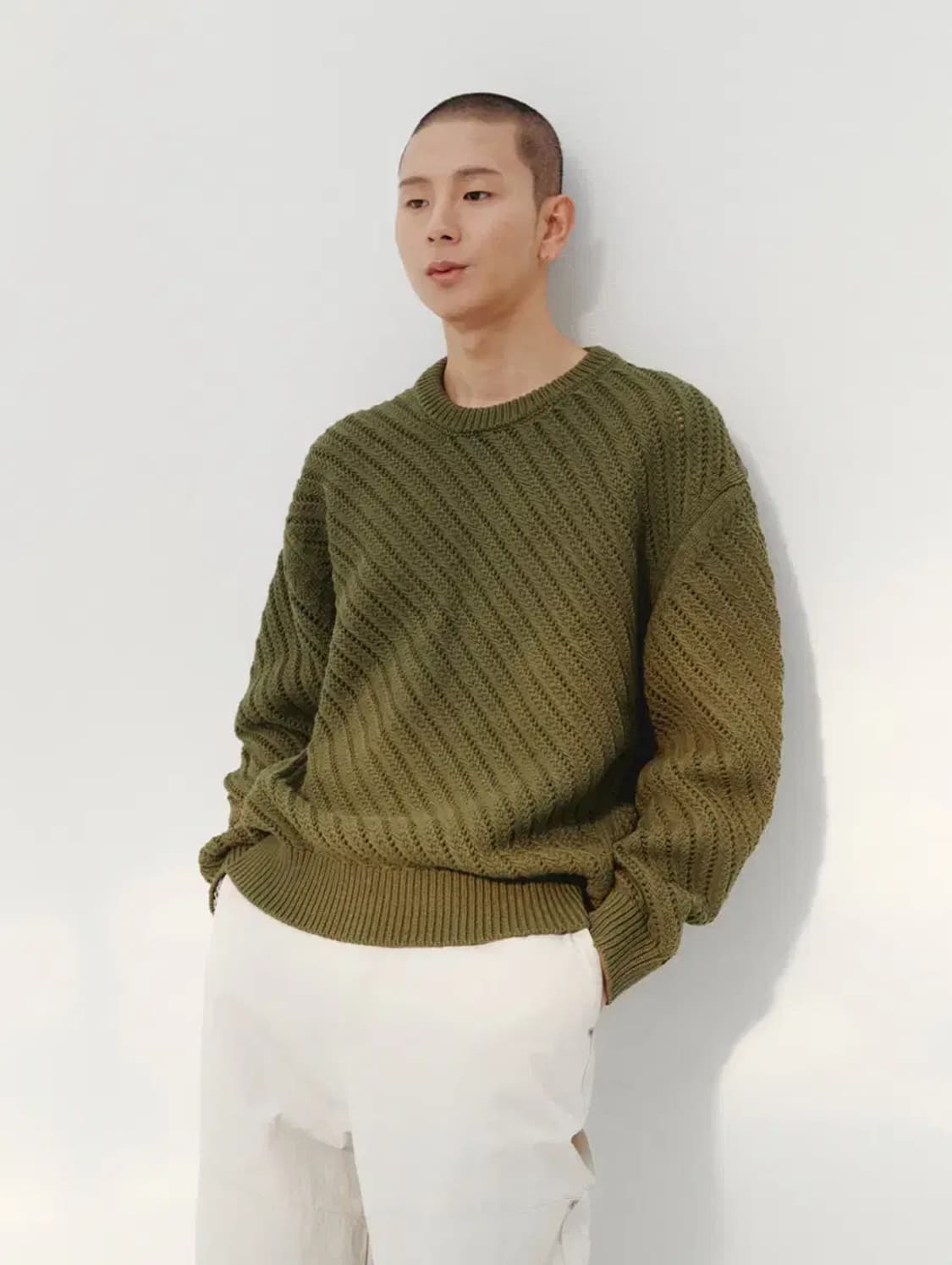 르마드 오블리크 시스루 라운드 니트 스웨터 그린 3 사이즈 L 상품이미지2