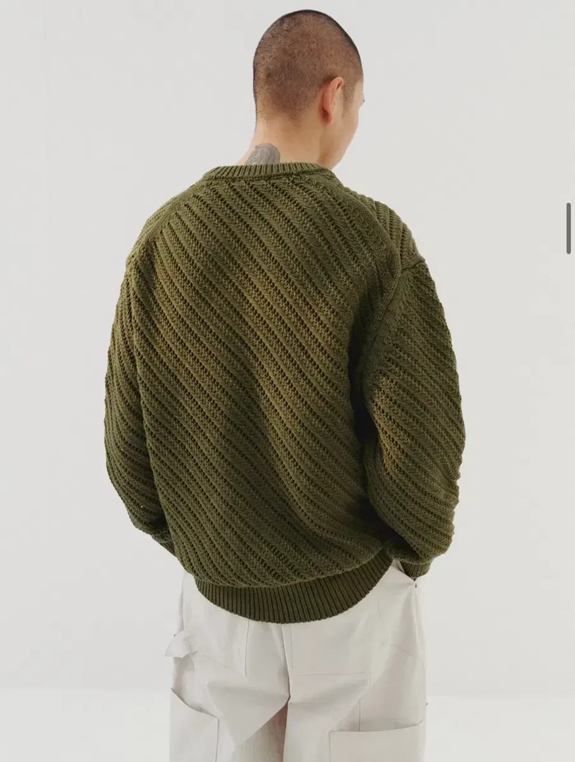 르마드 오블리크 시스루 라운드 니트 스웨터 그린 3 사이즈 L 상품이미지3