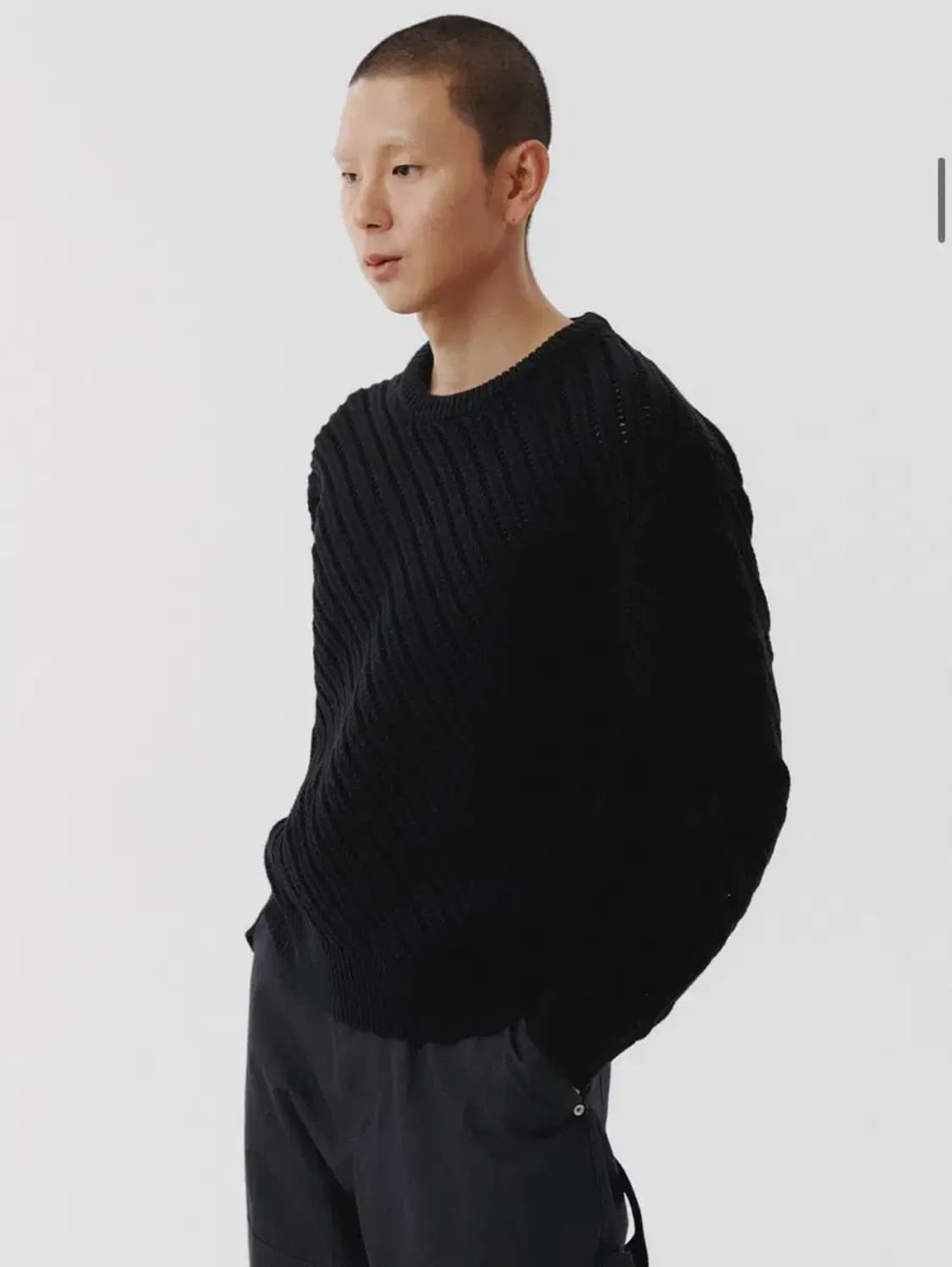 르마드 오블리크 시스루 라운드 니트 스웨터 블랙 2 사이즈 M 상품이미지1