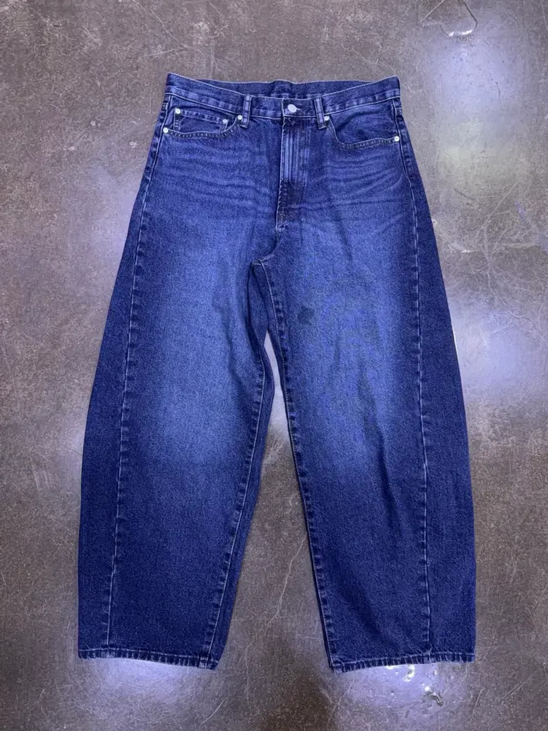 GU 배럴 레그 진 워싱 데님팬츠 와이드핏 블루 32 상품이미지2