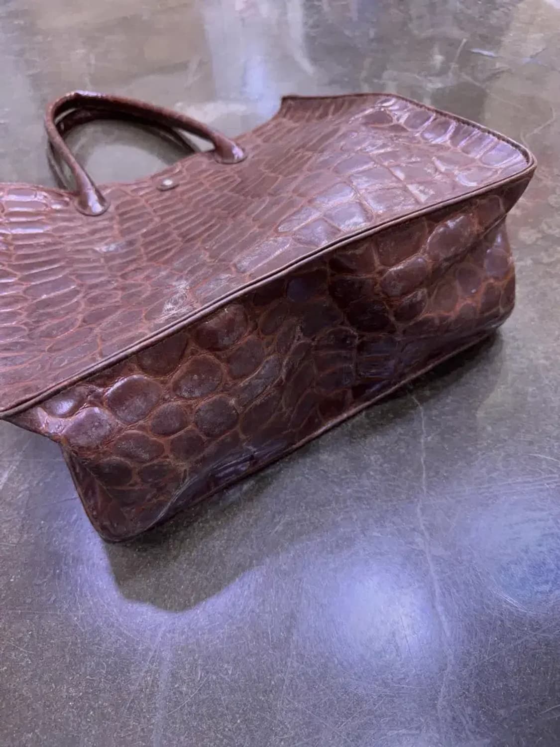 랄프로렌 사파리 인조 악어가죽 엠보싱 토트백 브라운 상품이미지6