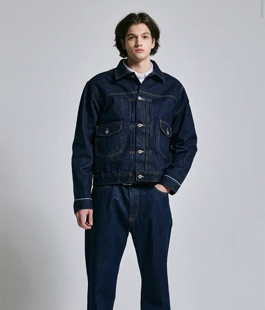 아웃스탠딩 2세대 라운드 포켓 셀비지 데님자켓 트러커 L 상품이미지1