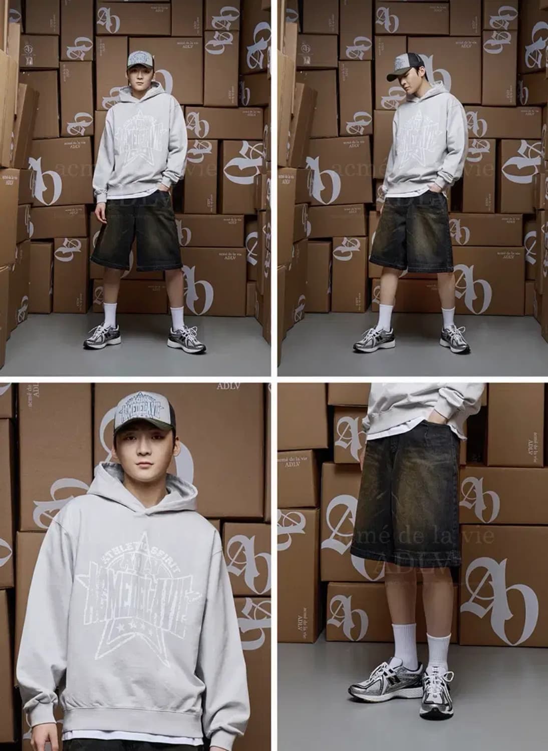 아크메드라비 프레피 로고 크랙 프린팅 후디 후드티 그레이 2 상품이미지3