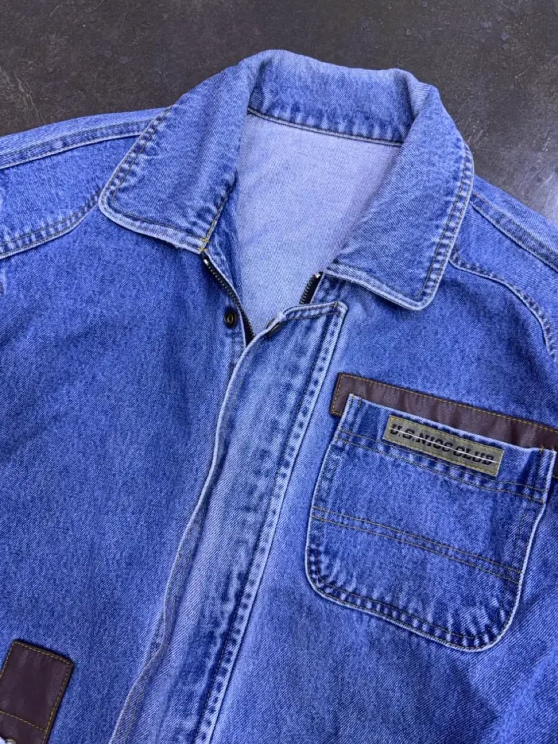 US 나이스 클럽 빈티지 유틸리티 가죽패치 데님자켓 L 상품이미지3