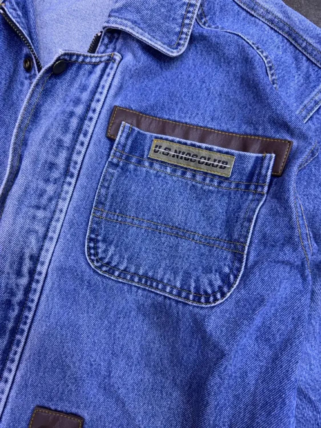 US 나이스 클럽 빈티지 유틸리티 가죽패치 데님자켓 L 상품이미지4