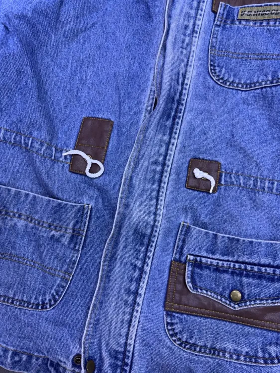 US 나이스 클럽 빈티지 유틸리티 가죽패치 데님자켓 L 상품이미지5