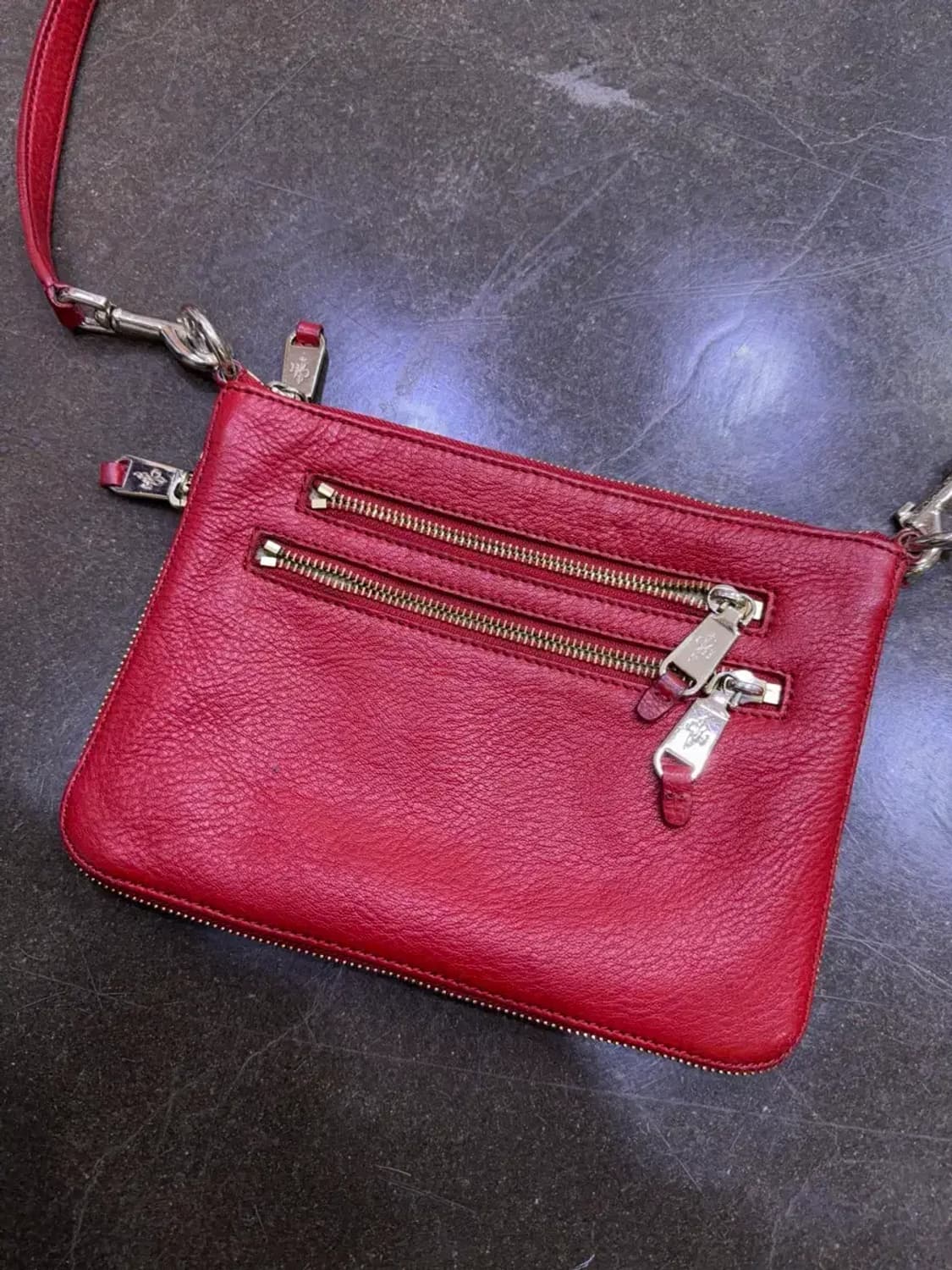 콜한 지퍼 디자인 가죽 레더 크로스바디 크로스백 레드와인 상품이미지3