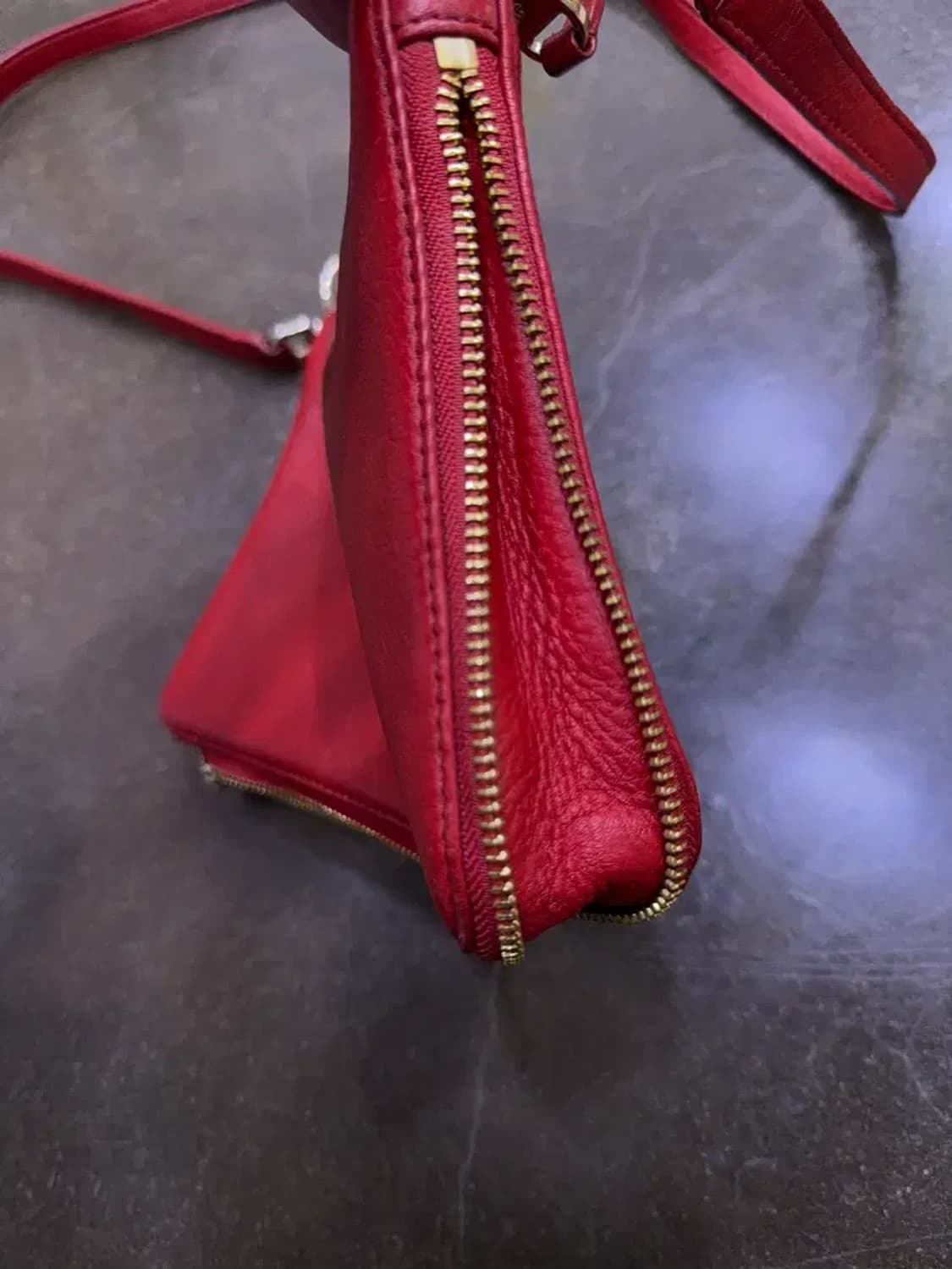 콜한 지퍼 디자인 가죽 레더 크로스바디 크로스백 레드와인 상품이미지6