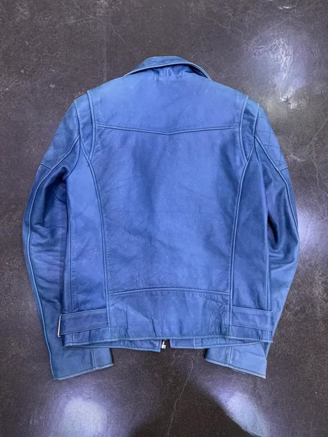 비바스튜디오 x무신사 하드 레더 라이더자켓 에메랄드 블루 S 상품이미지2