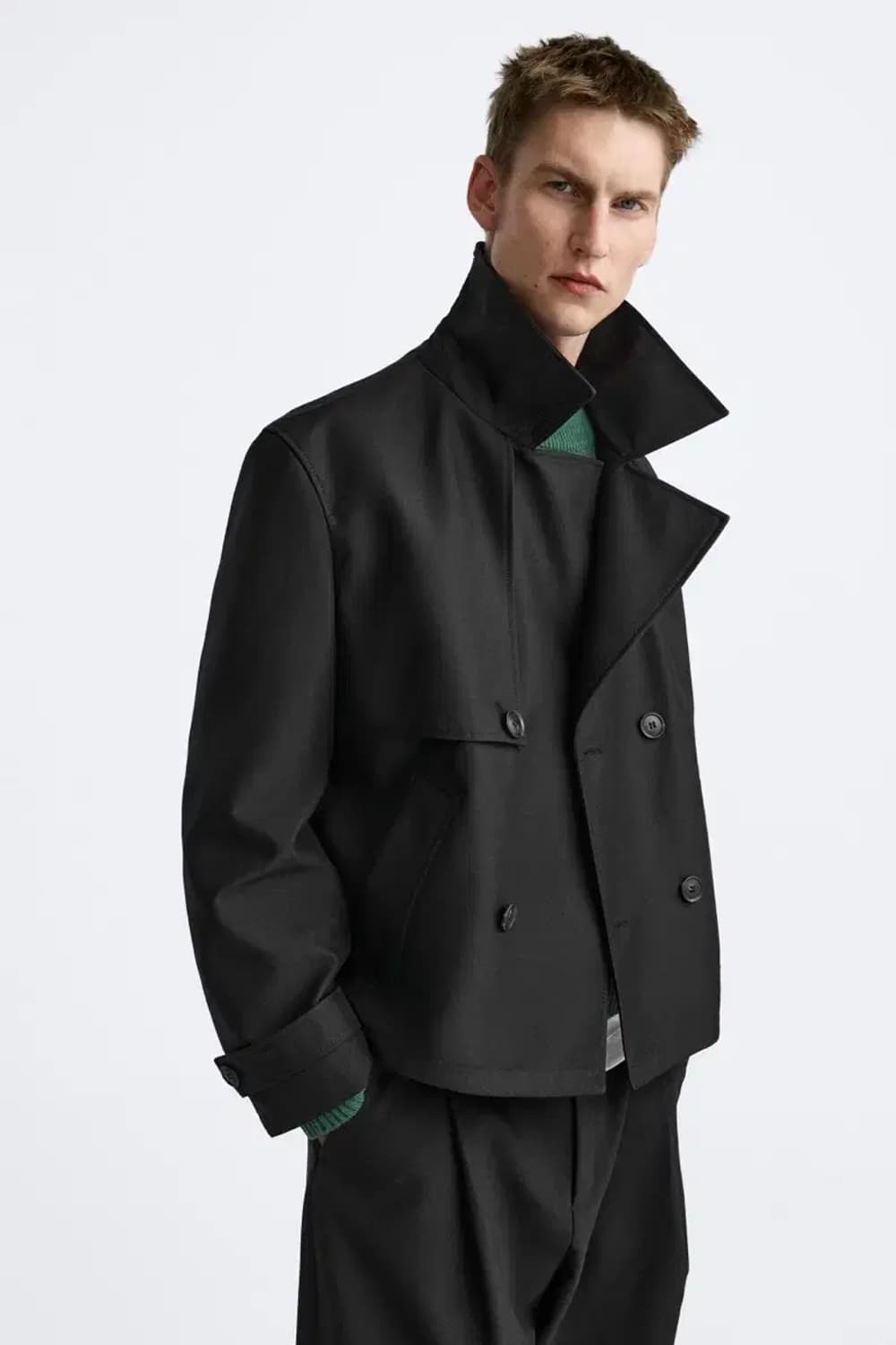 자라 더블 블레스트 숏 트렌치코트 블랙 L 상품이미지1