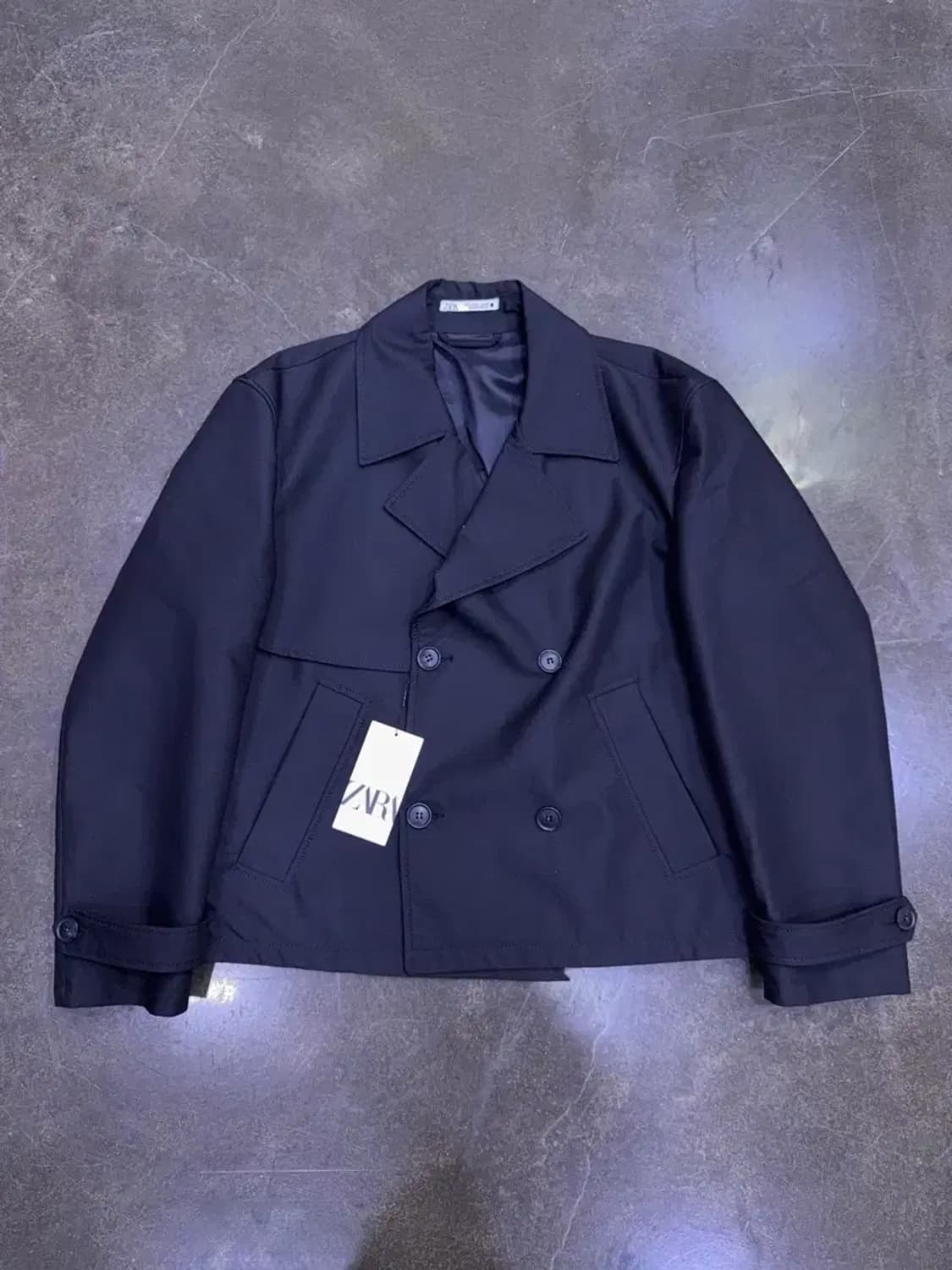 자라 더블 블레스트 숏 트렌치코트 블랙 L 상품이미지6