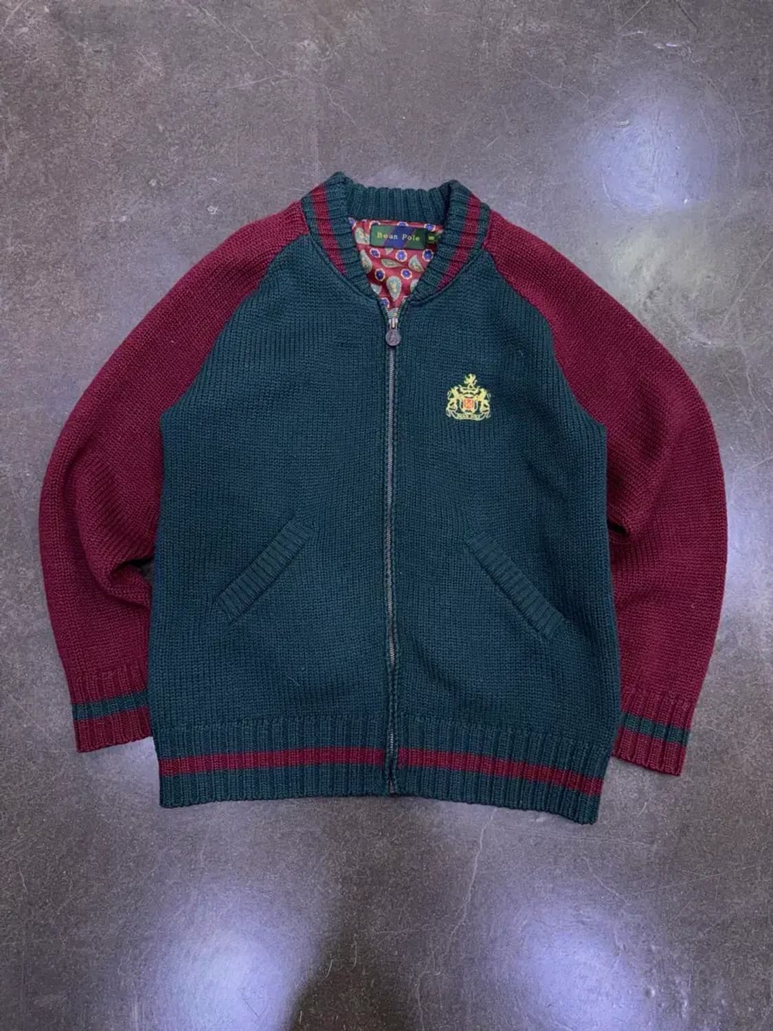 빈폴 헤비 울 자수 페이즐리 배색 니트 집업 스웨터 자켓 100 상품이미지1