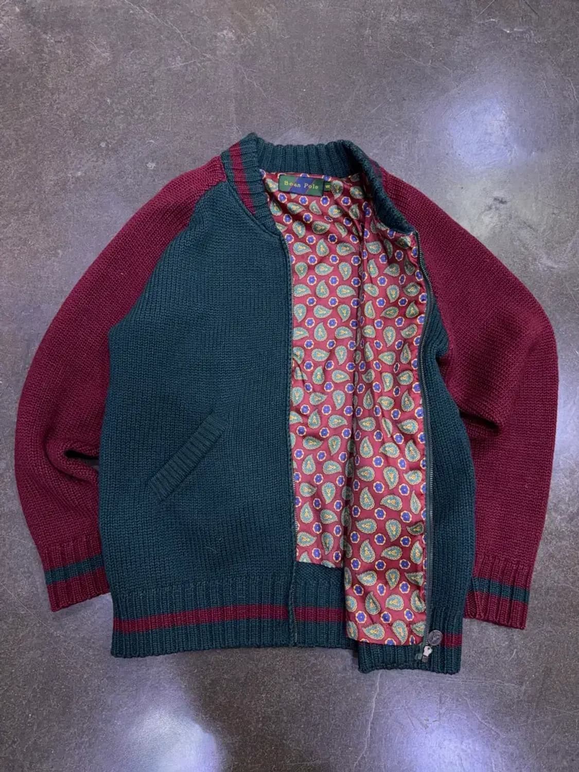 빈폴 헤비 울 자수 페이즐리 배색 니트 집업 스웨터 자켓 100 상품이미지2