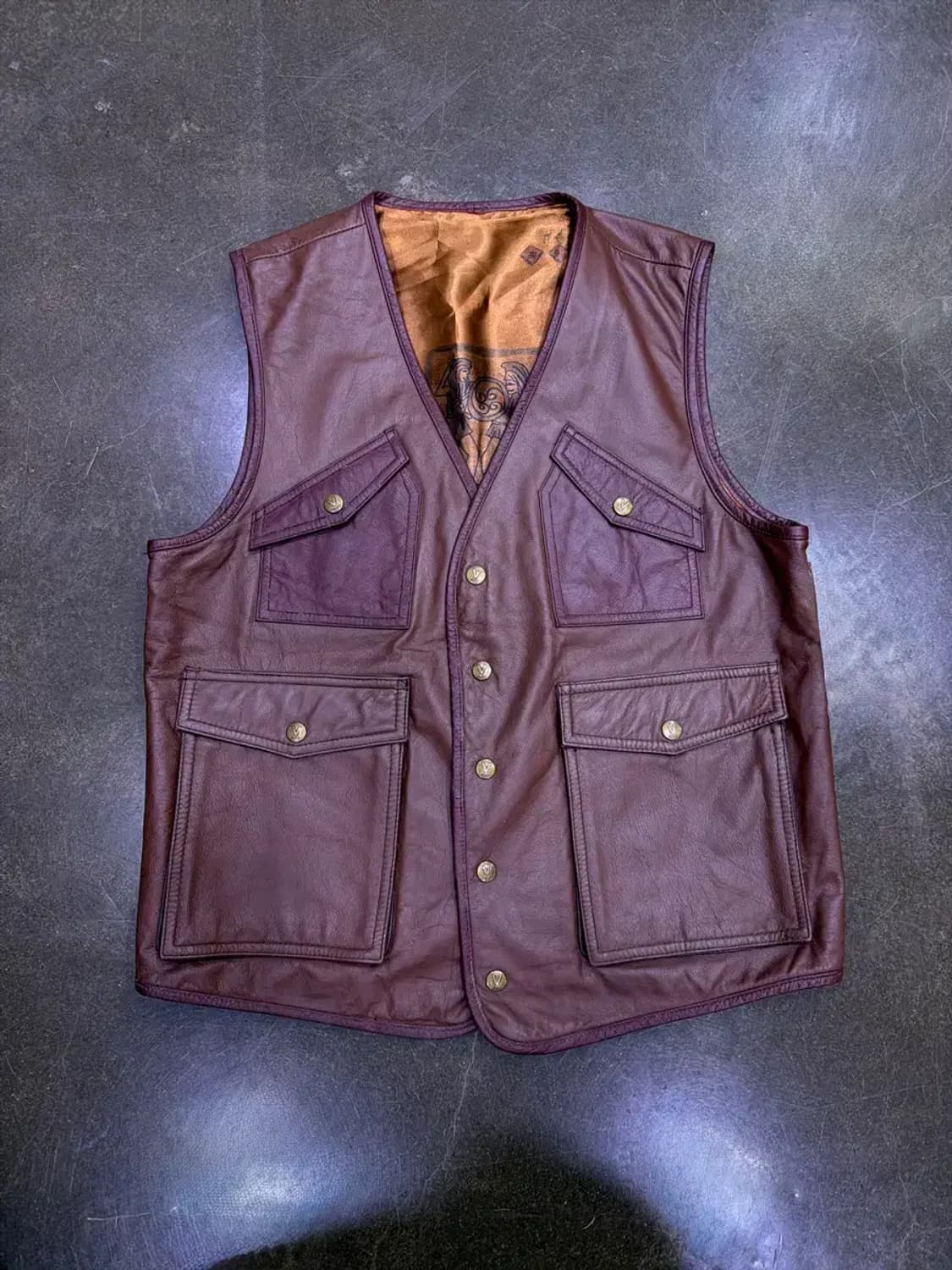 V 파리스 빈티지 멀티포켓 소가죽 버건디 베스트 조끼 L 상품이미지1