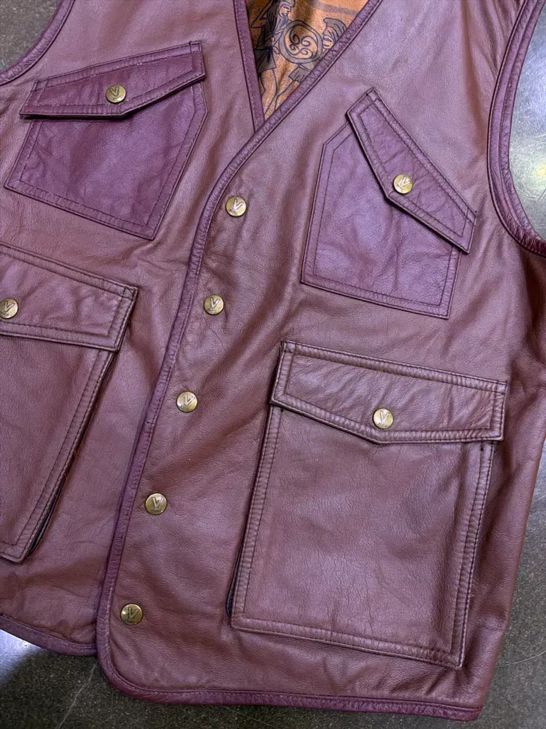 V 파리스 빈티지 멀티포켓 소가죽 버건디 베스트 조끼 L 상품이미지4