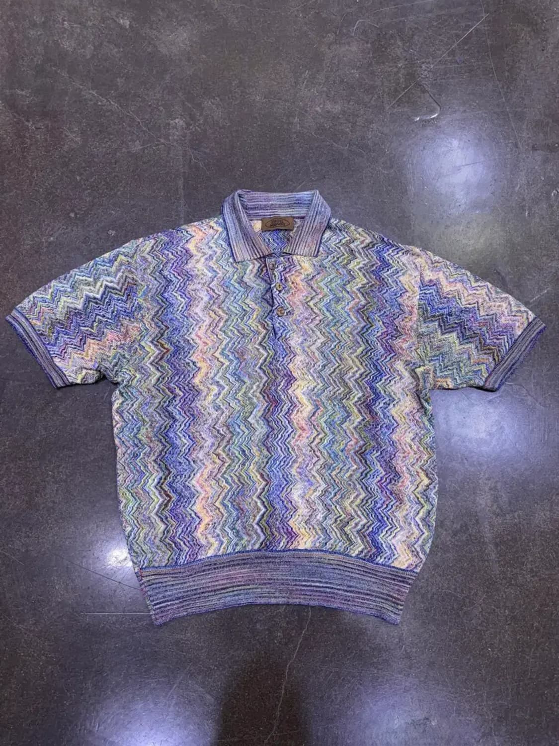 에펠 미쏘니 컬러 에스닉 패턴 니트 카라 반팔티셔츠 L 상품이미지1