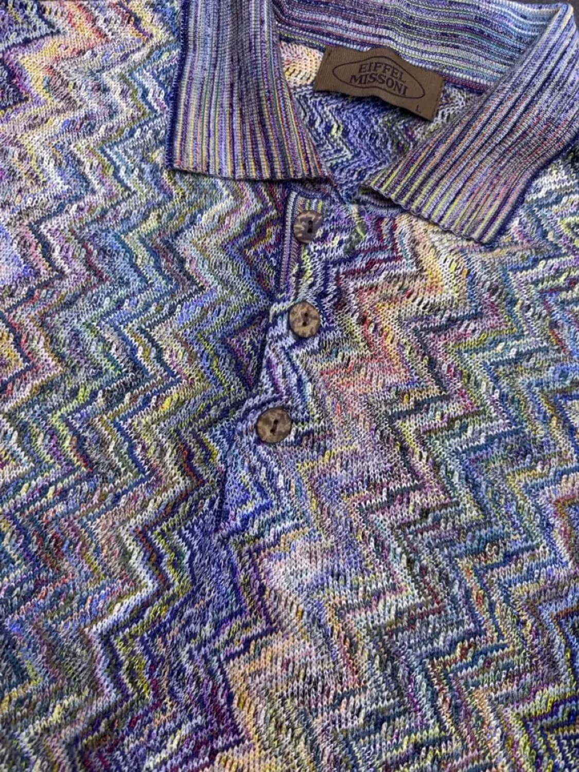 에펠 미쏘니 컬러 에스닉 패턴 니트 카라 반팔티셔츠 L 상품이미지4