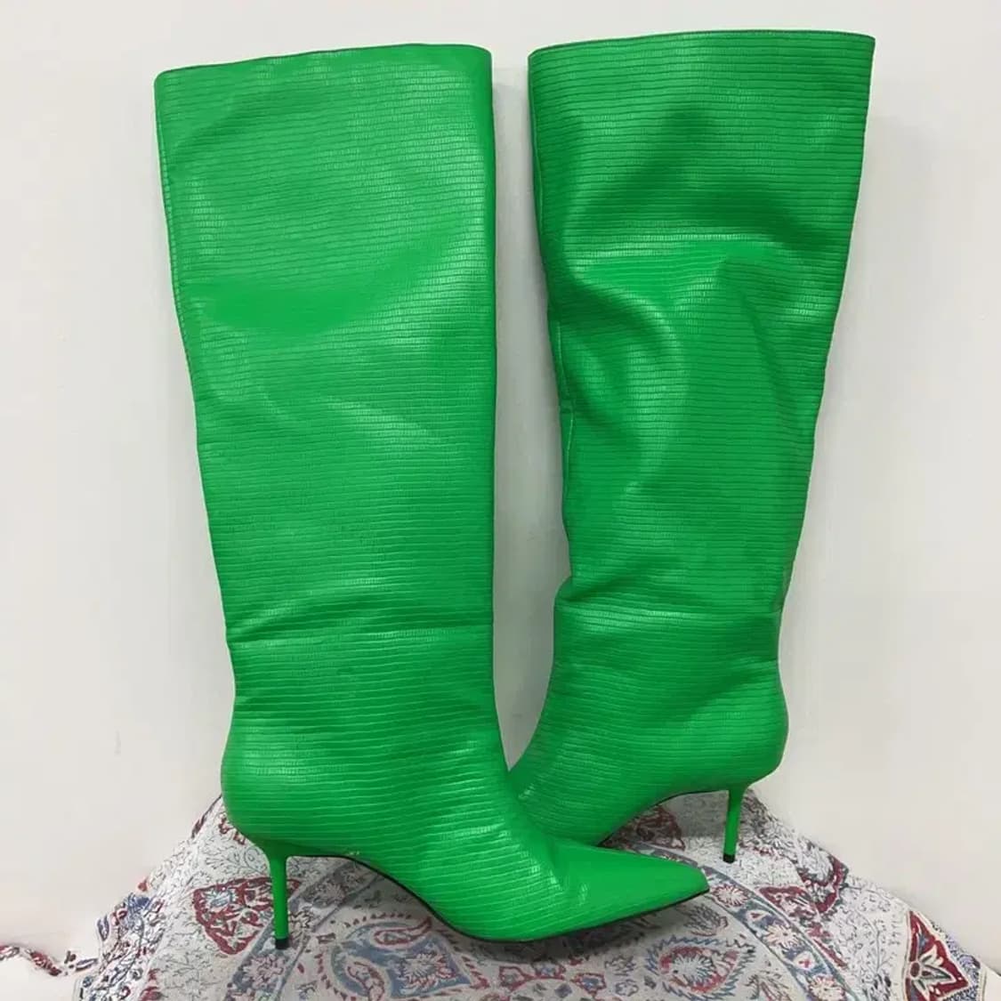 자라 ZARA 악어 무릎 높이 롱부츠 청키 힐 255 E00931 상품이미지3