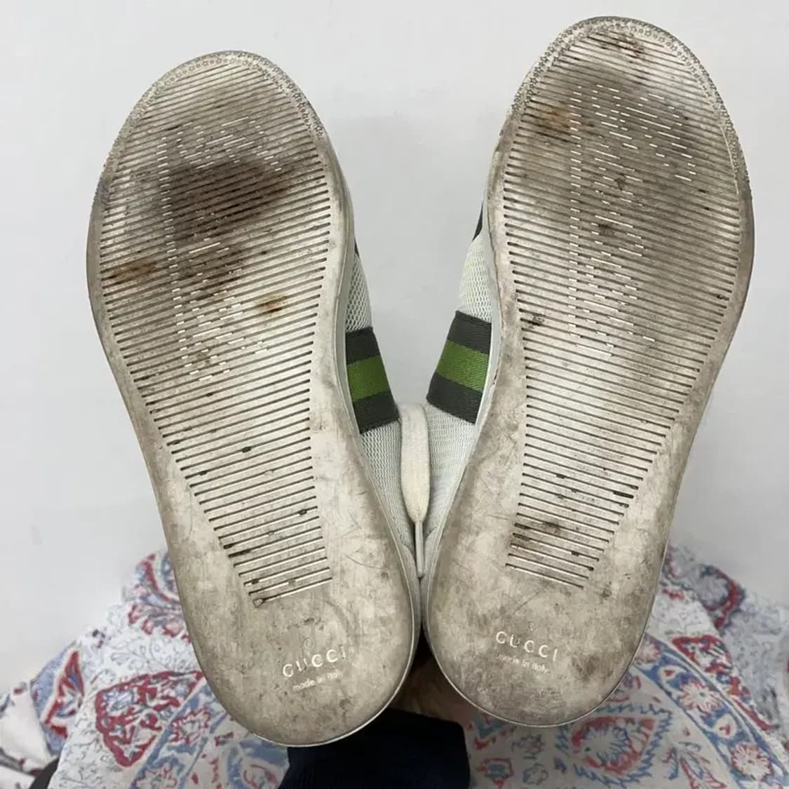 구찌 GUCCI 정품 카키 매쉬 삼선 하이탑 스니커즈 7.5 E01638 상품이미지4