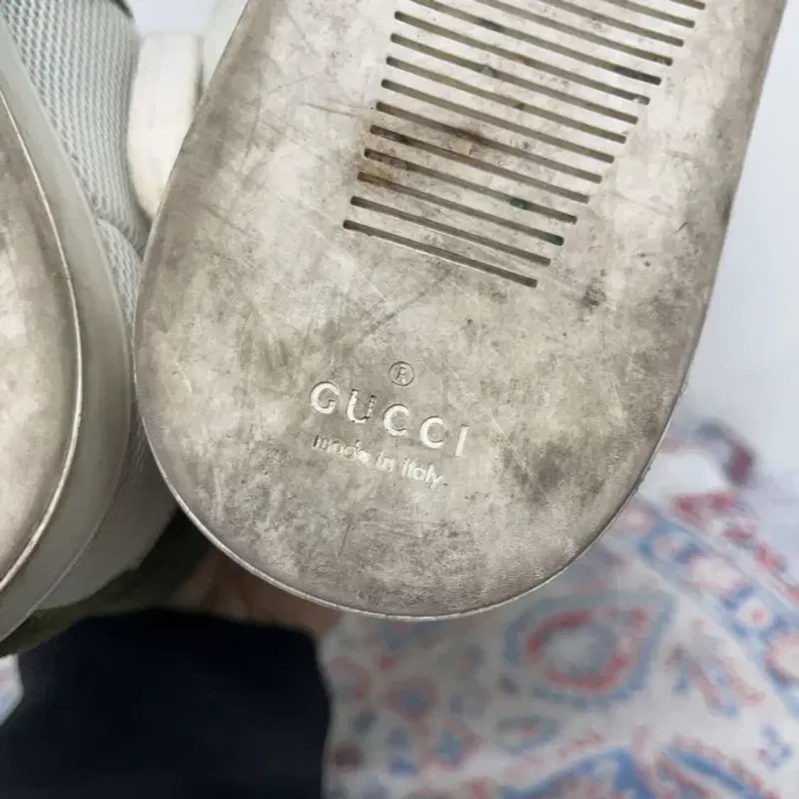 구찌 GUCCI 정품 카키 매쉬 삼선 하이탑 스니커즈 7.5 E01638 상품이미지5