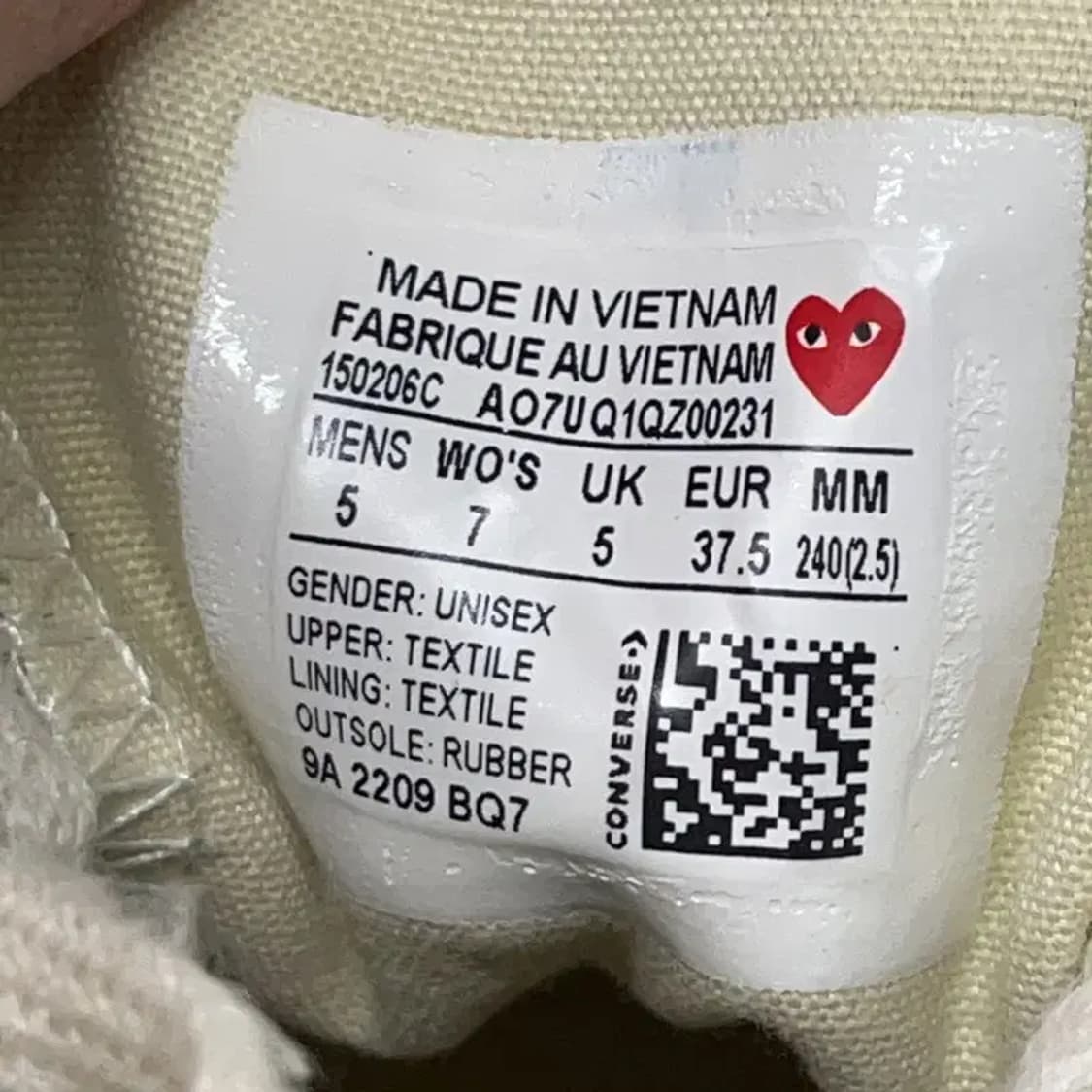 컨버스 꼼데가르송 척 70 로우 스니커즈 운동화 240 E01651 상품이미지5