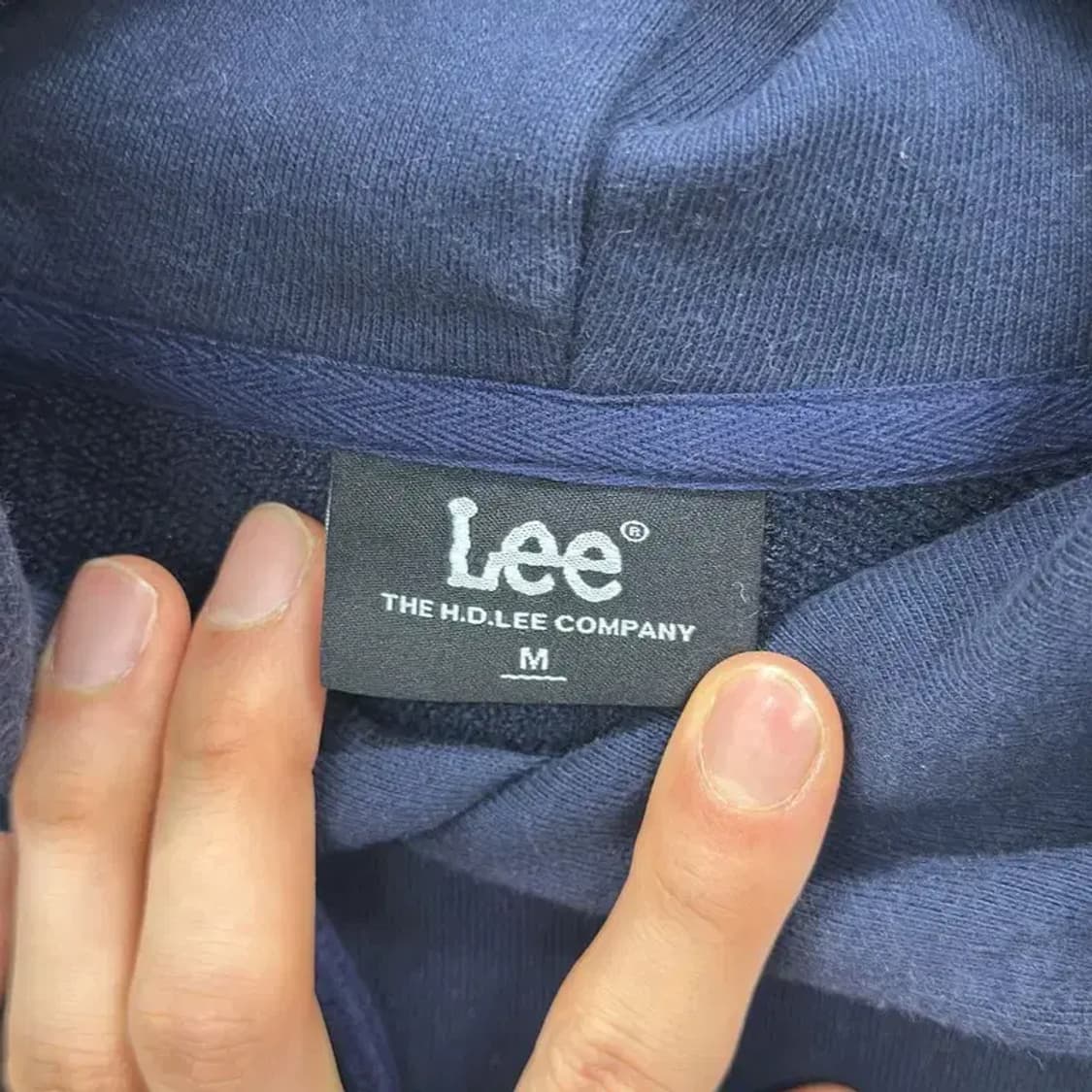 리 LEE 네이비 빅로고 오버핏 후드티 100 D07856 상품이미지3