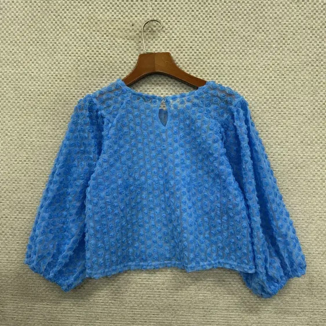 자라 ZARA 블루 크롭 꽃셔링 블라우스 90 D09648 상품이미지2