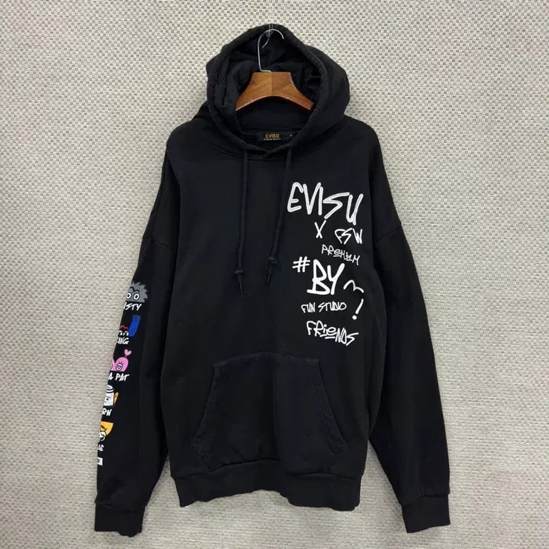 에비수 블랙 캐주얼 스트릿 오버핏 후드티 105 D09880 상품이미지1