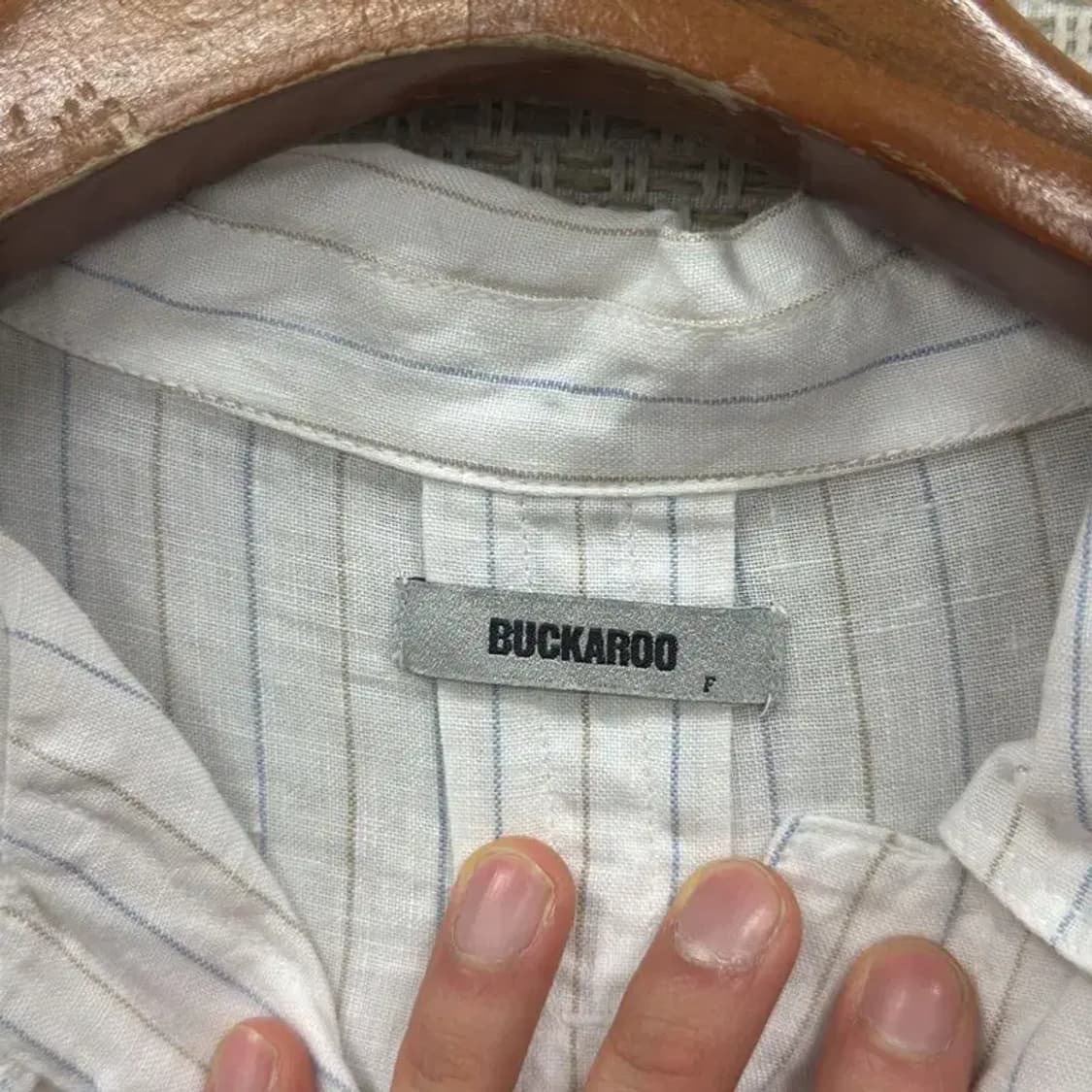 버커루 빈티지 스트라이프 린넨 반팔 블라우스 셔츠 95 D09965 상품이미지3