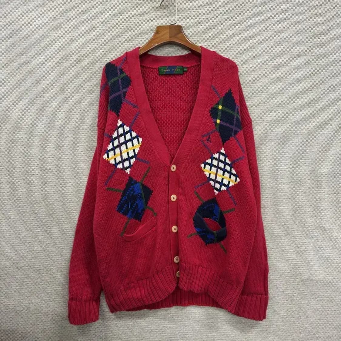 빈폴 아가일 캐주얼 니트 가디건 100 D11288 상품이미지1