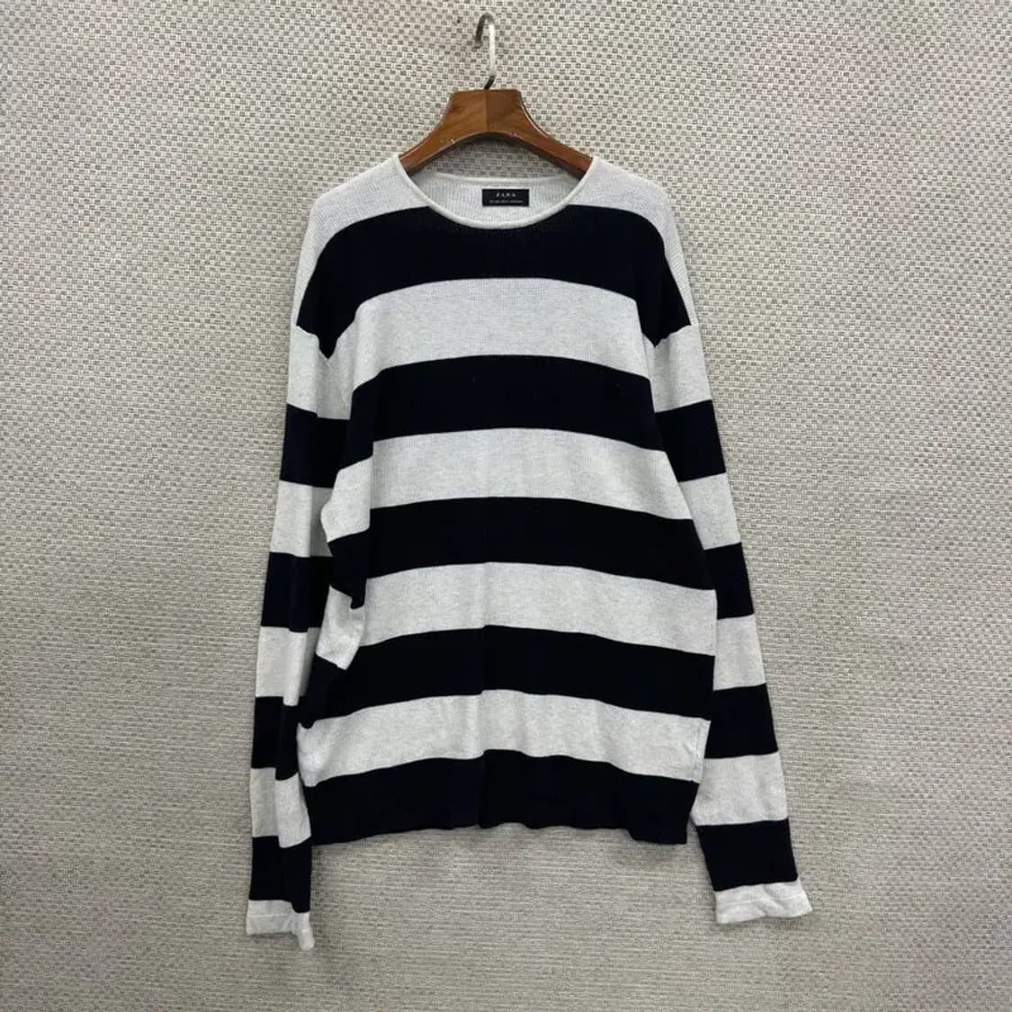 자라 ZARA 오버핏 단가라 코튼 니트 스웨터 105 D11693 상품이미지1