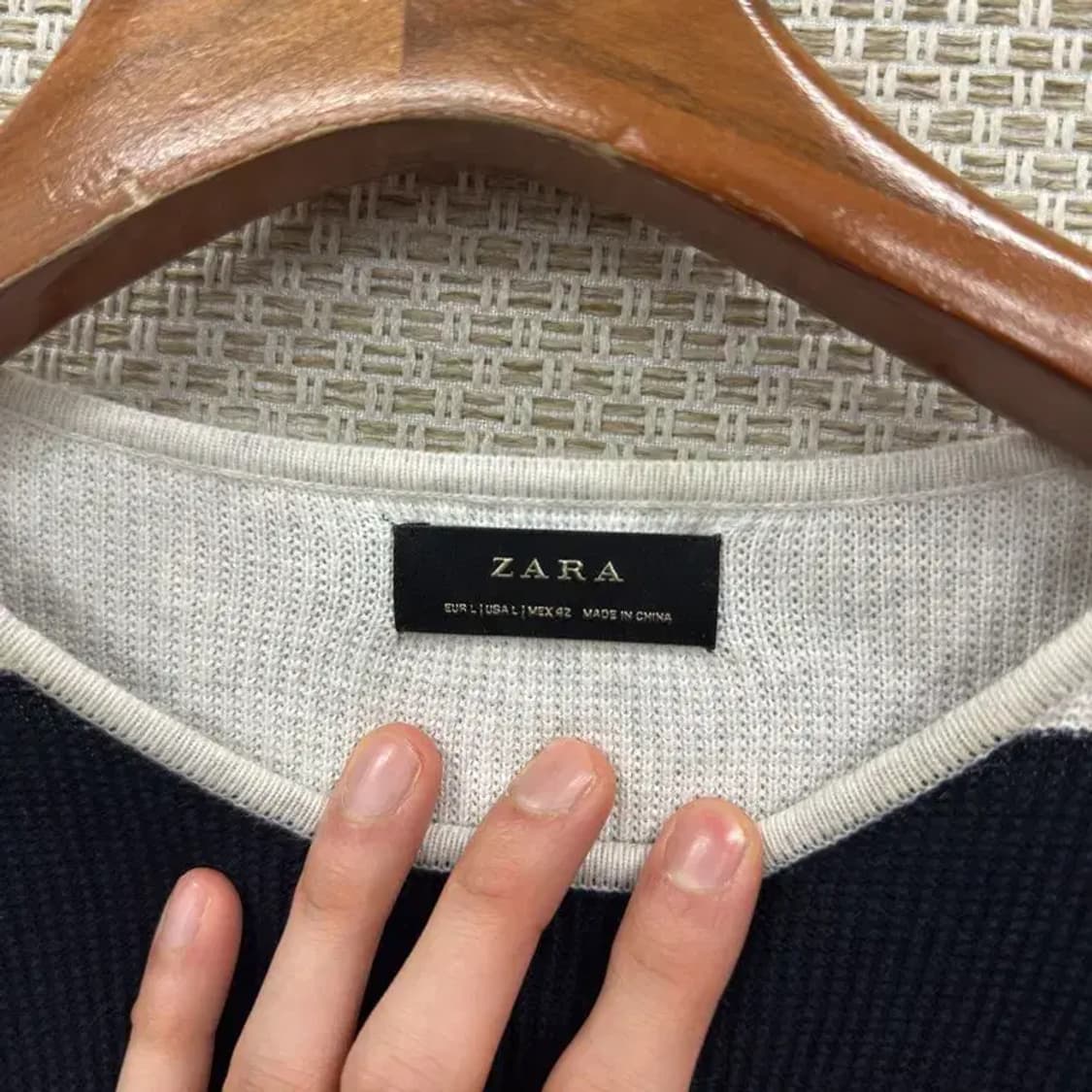 자라 ZARA 오버핏 단가라 코튼 니트 스웨터 105 D11693 상품이미지3