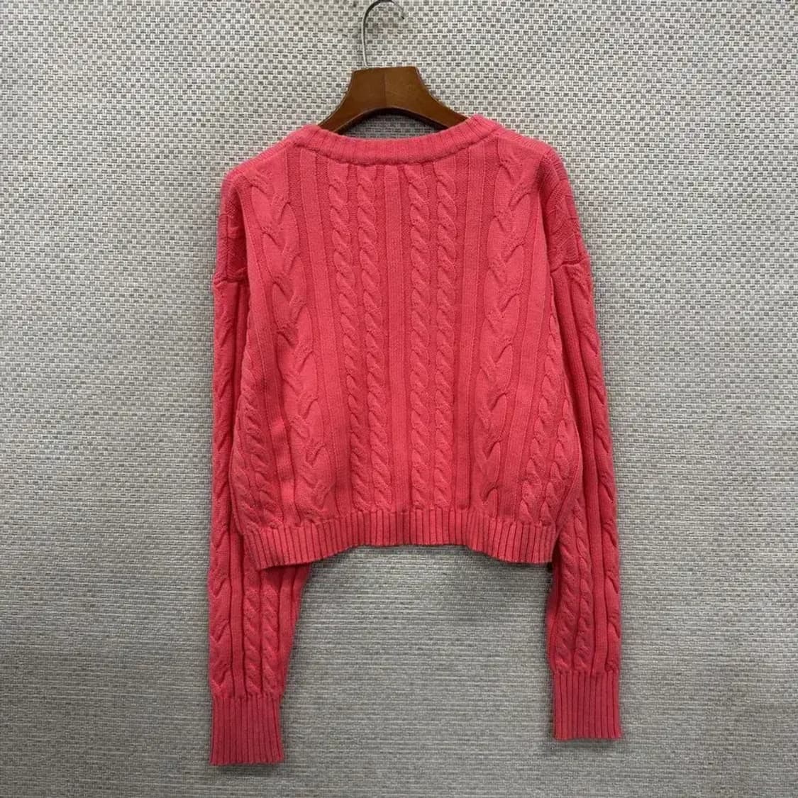 플랙진 캐쥬얼 코랄색 꽈베기 크롭 니트 100 A00017 상품이미지2