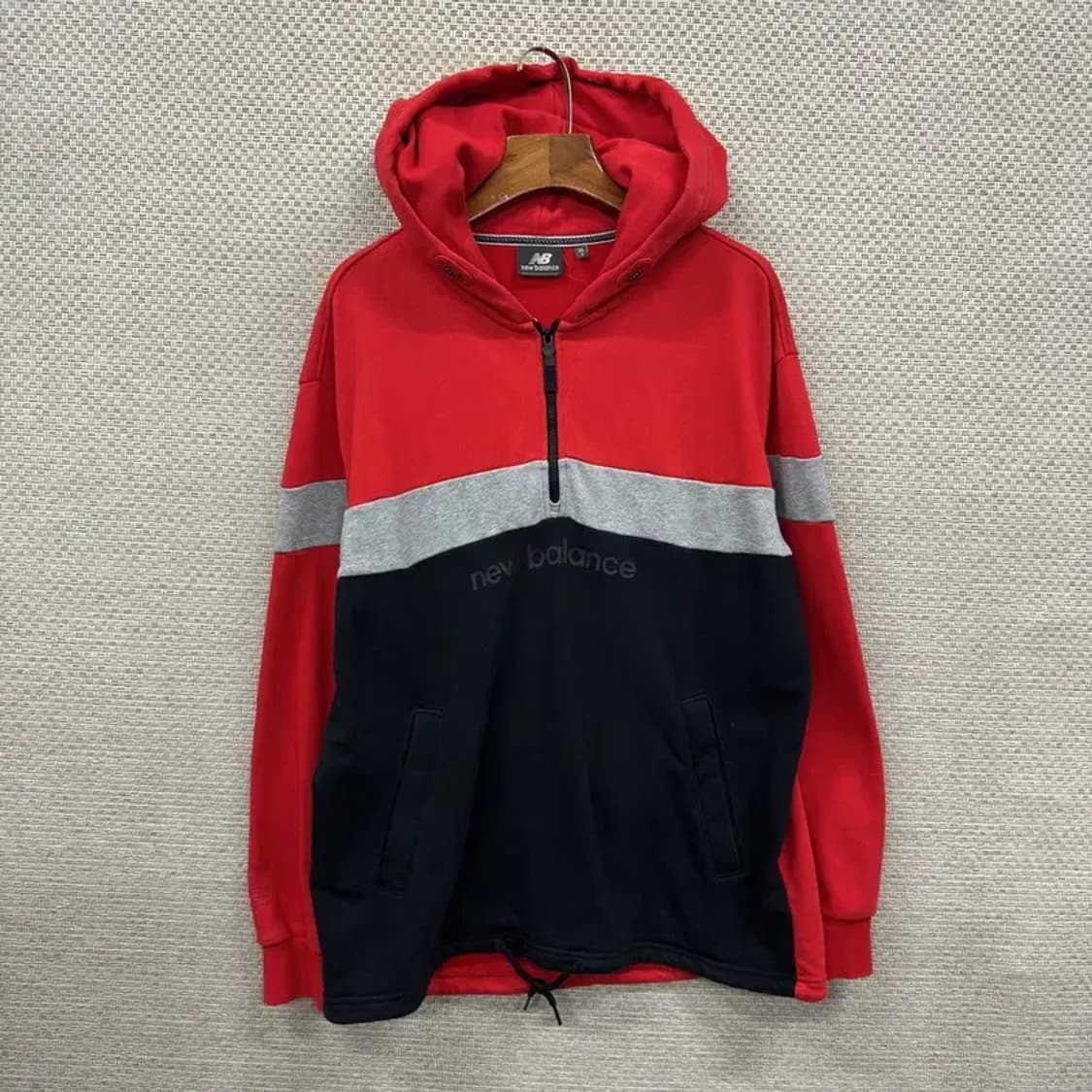 뉴발란스 캐주얼 프린팅로고 배색 오버핏 반집업 후드티 90 A00496 상품이미지1