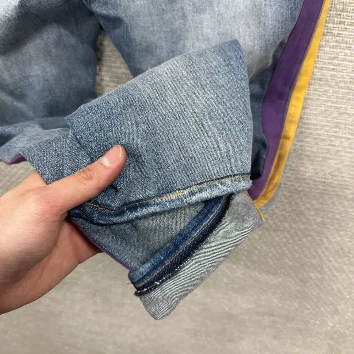 아미리 사이드라인 찢청 스판 데님 청바지 35인치 A01439 상품이미지7