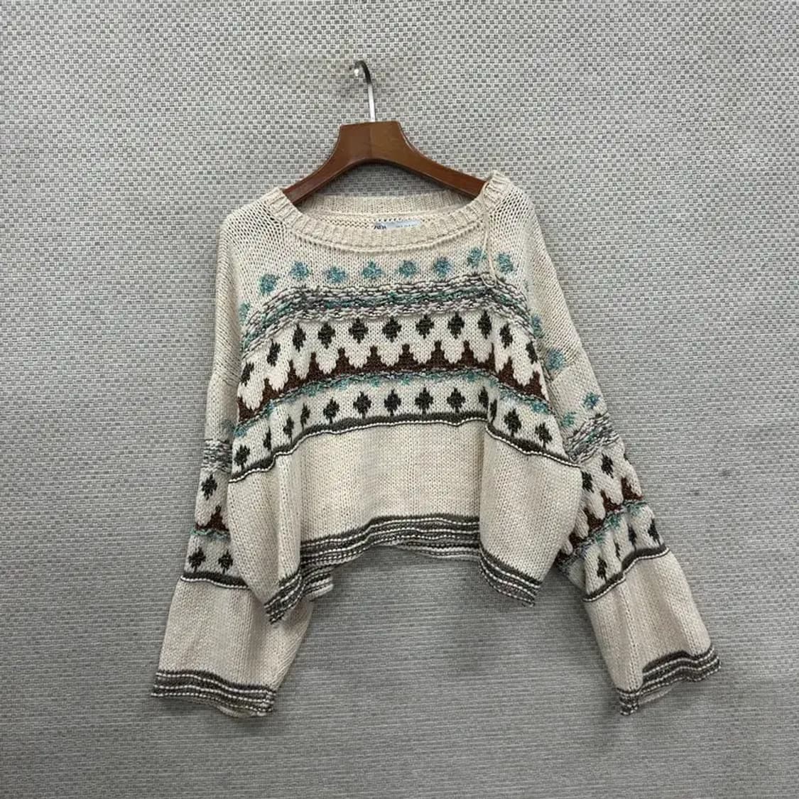 자라 ZARA 에스닉 크롭 코튼 니트 스웨터 S A01825 상품이미지1