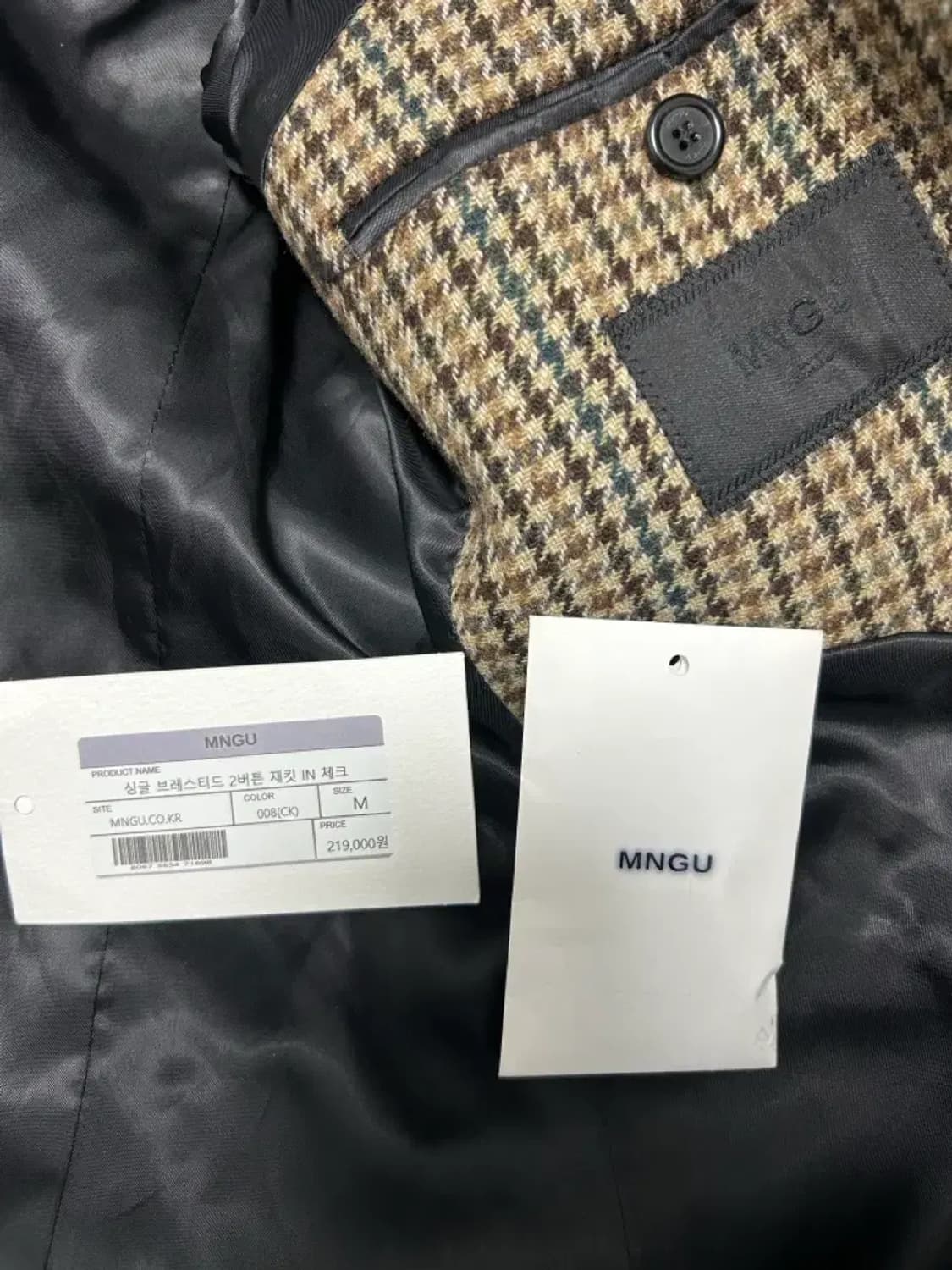 MNGU 싱글 브레스티드 투버튼 블레이저 체크 자켓 상품이미지3