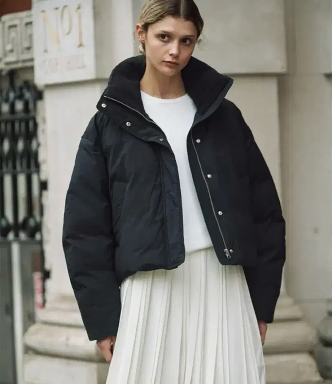 프론트로우 니트 카라 푸퍼  구스다운 숏패딩M 상품이미지1