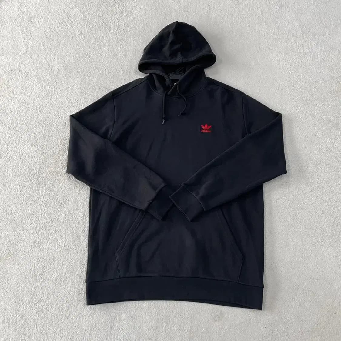 3XL 아디다스 에센셜 빅사이즈 후드티 블랙 검빨 상품이미지1