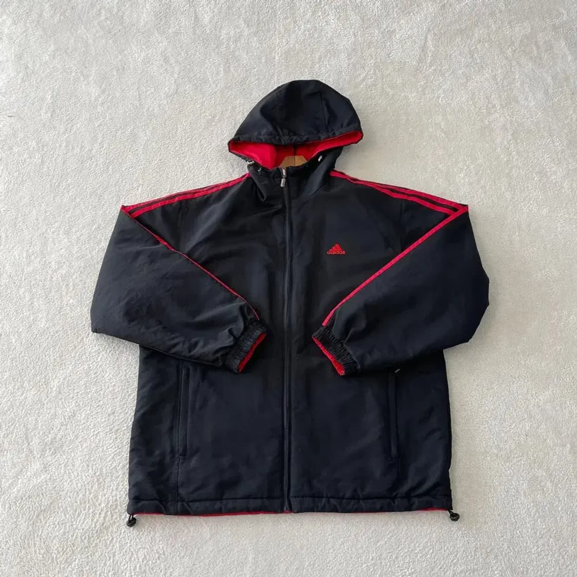 L 아디다스 검빨 양면 누빔패딩 자켓 올드스쿨 100 상품이미지1