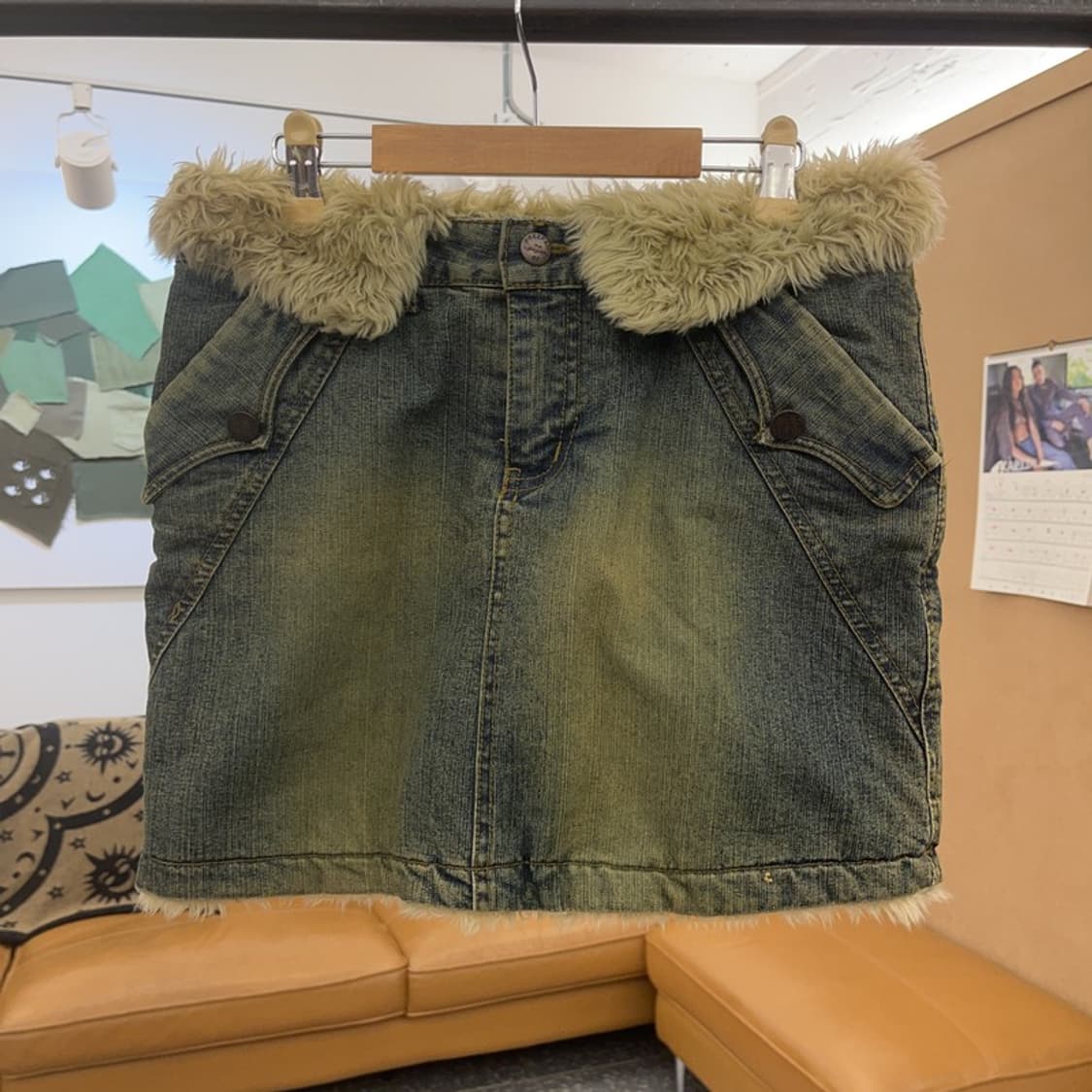 빈티지 Y2K 레트로 갸루 러블리힙 퍼 데님 미니스커트 M C08997 상품이미지3