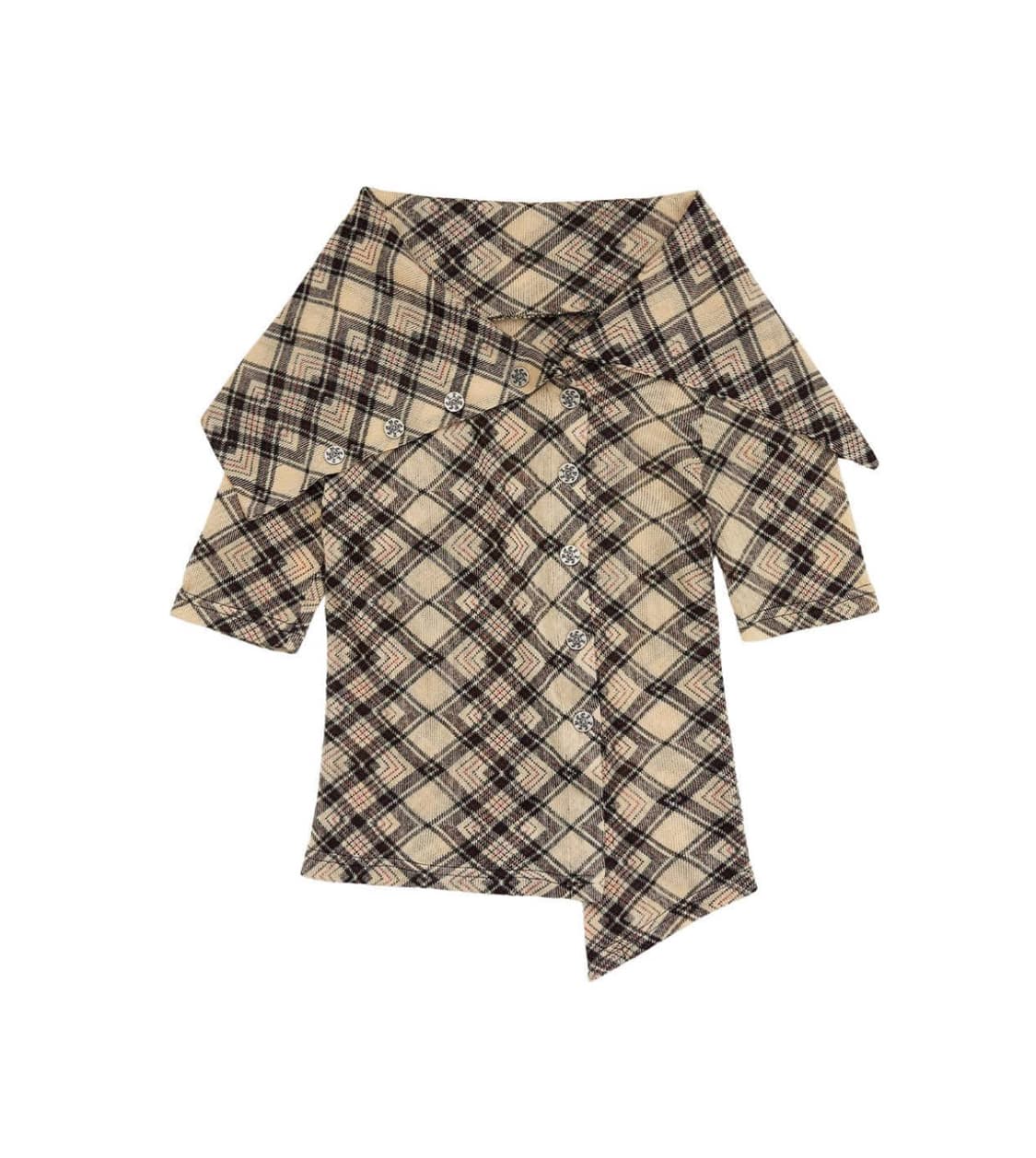Yeel off-shoulder button top check 상품이미지2