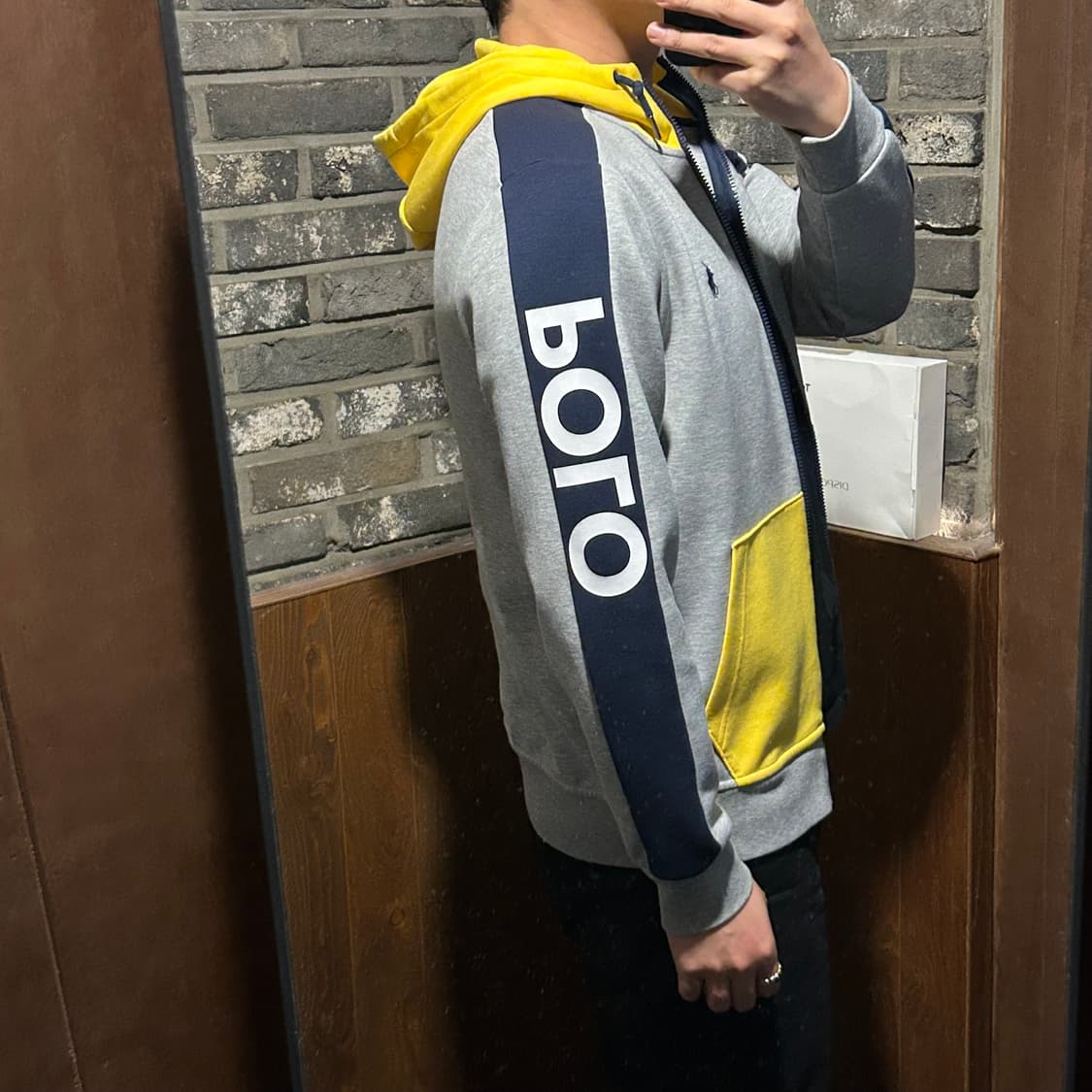 M) 폴로 랄프로렌 스펠로고 후드집업 그레이/옐로우 상품이미지10