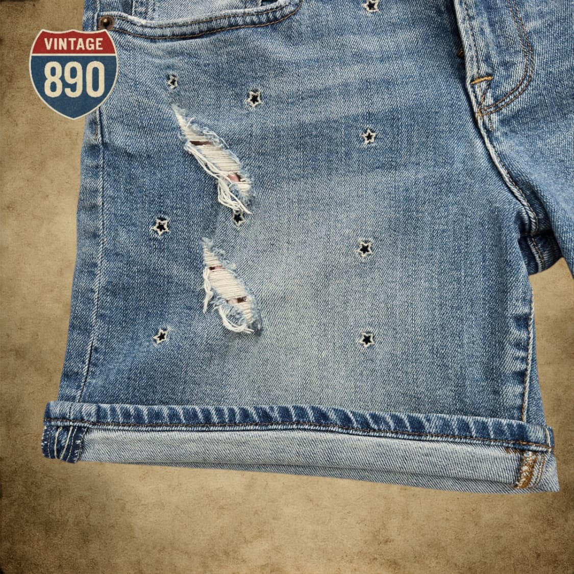 [26] LUCKY BRAND 럭키브랜드 별자수 패치 롤업 데님 반바지 상품이미지4