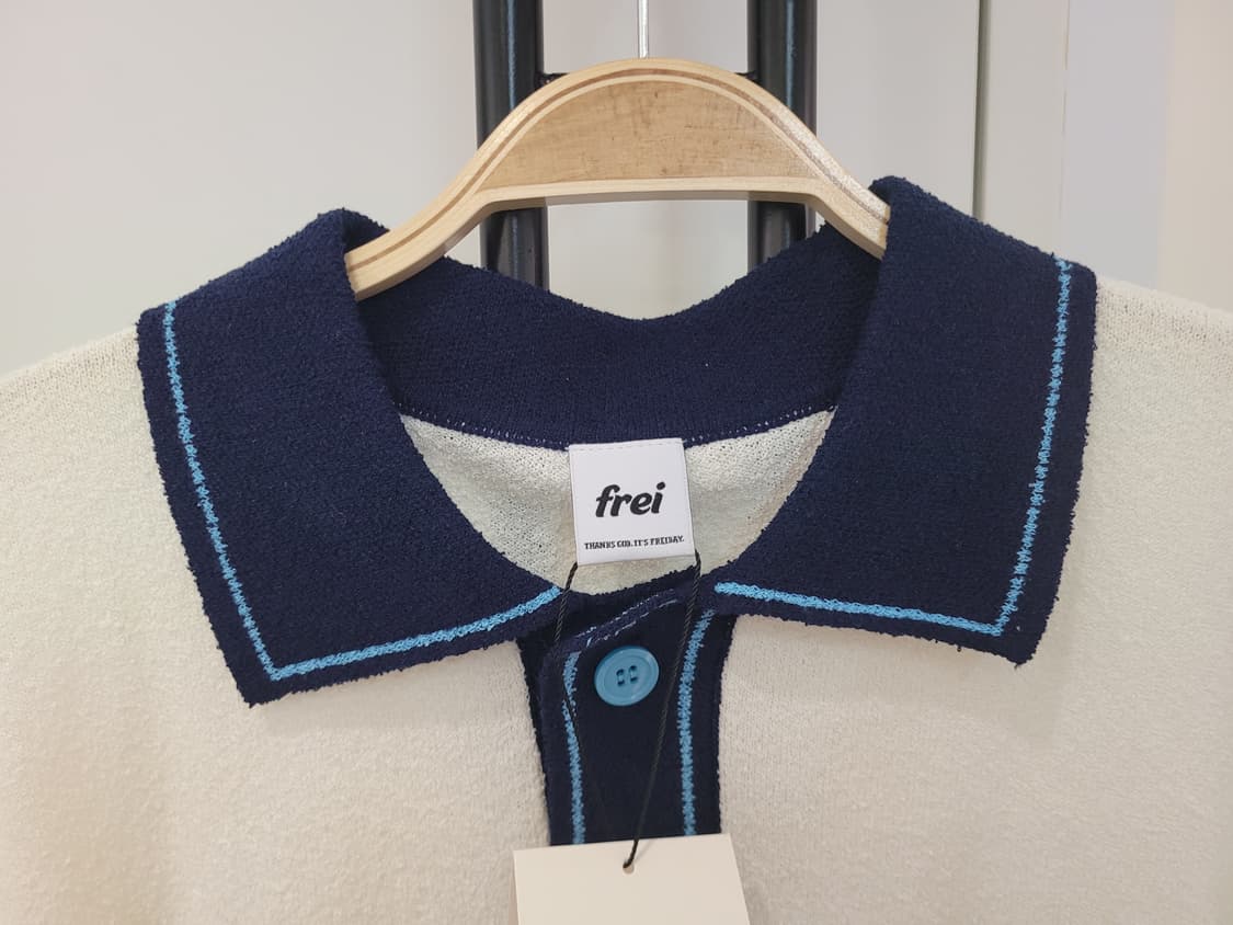 프라이FREI 심볼 카라 반팔 니트 크림 남성 L사이즈 택달린새제품 상품이미지3