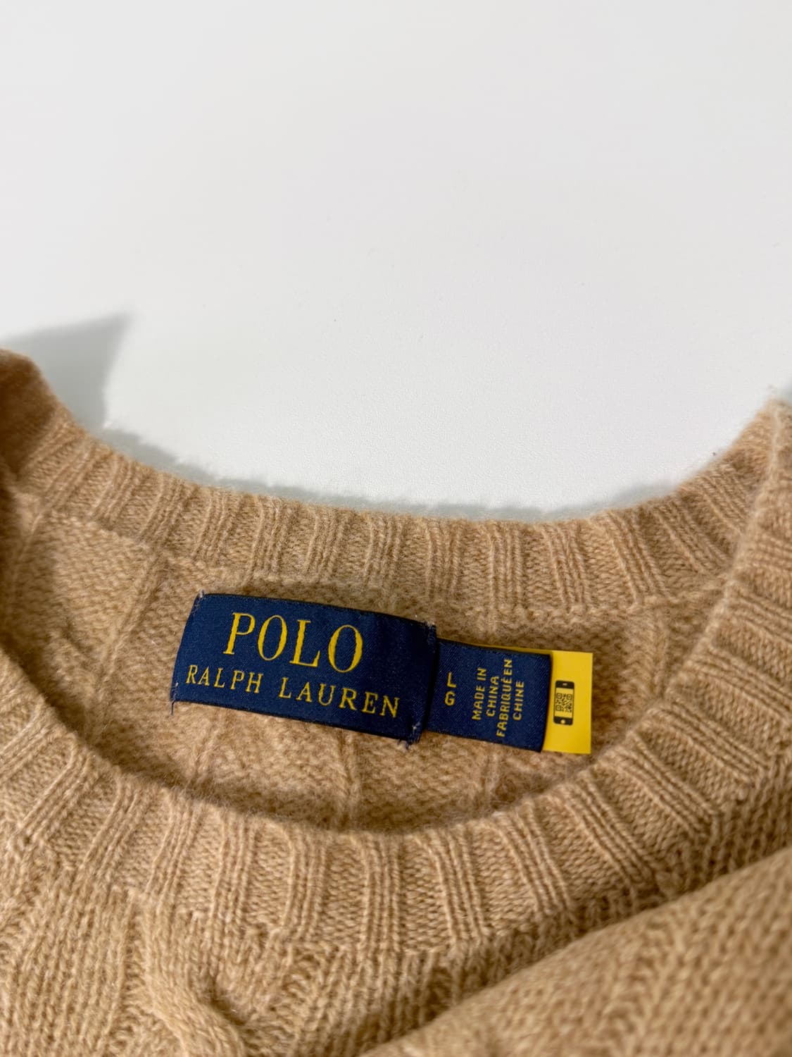 폴로 랄프로렌 신형 QR라벨 캐시미어 울 베이지 꽈배기 니트 상품이미지6